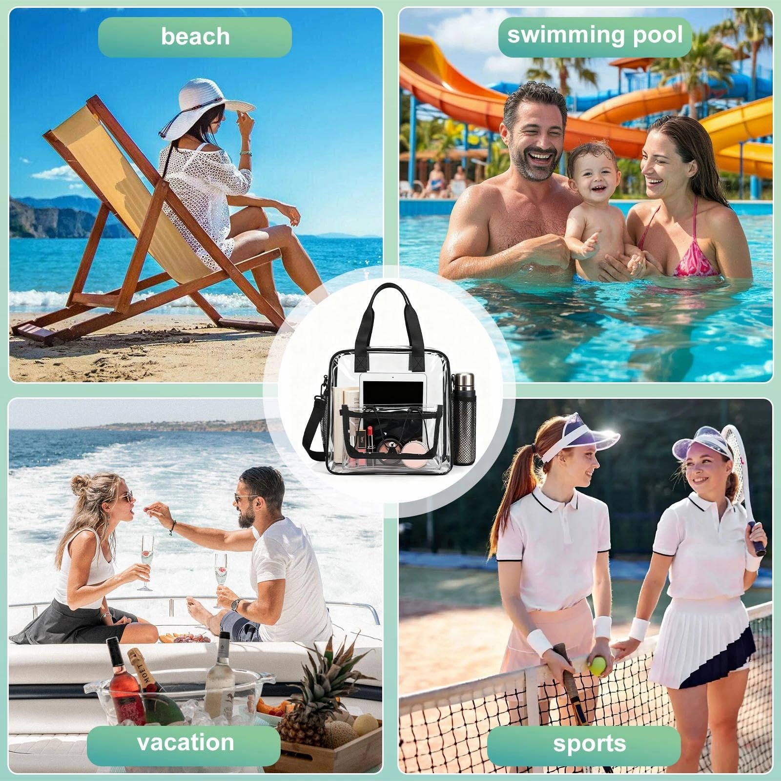 Sac Transparent Fourre Tout en PVC 30x30x13 cm Bandoulière Clear Bag pour Sports