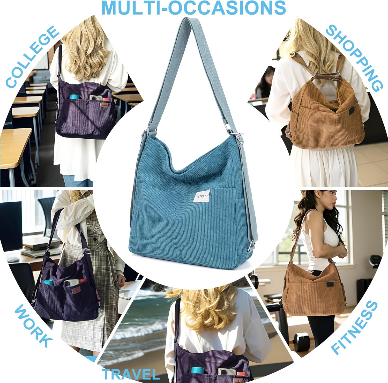 Corduroy Tote Backpack Crossbody Bag for Women, Convertible Shoulder Bags Designer Handbag for College, Work - Image 7