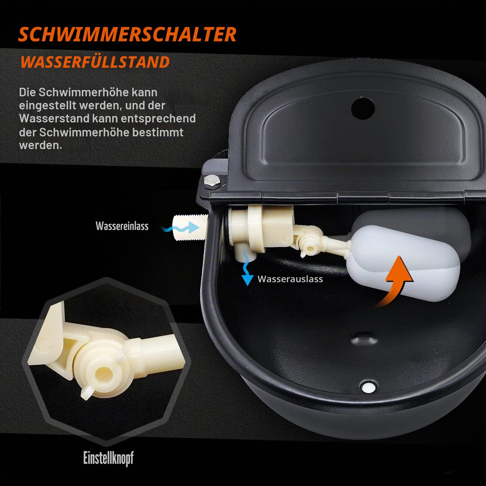 Tränkebecken mit Schwimmer, Automatische PferdeträNke Aus Edelstahl, Viehtränke mit 1/2" Schwimmerventil für Pferde, Rinder, Schafe, Ziegen, Alpaka und Hundetränken