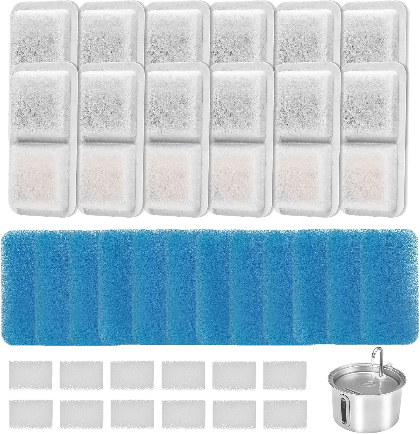 (12 Pack) Cat Water Fountain Filters Replacement Compatible with oneisall Cat Water Fountain, Cat Fountain Filters for 67oz/2L Stainless Steel Cat Fountain