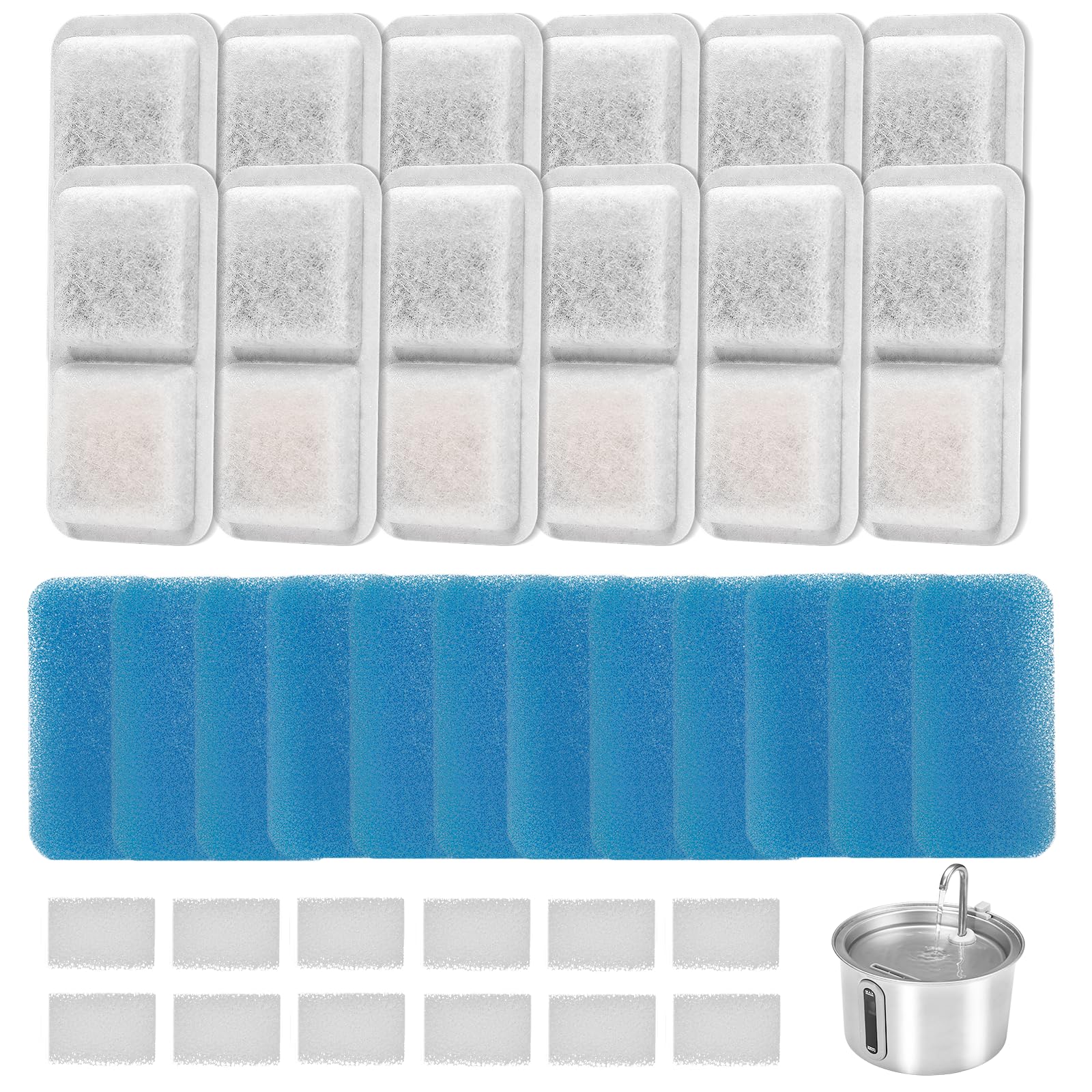 Filtros de fuente de agua para gatos de repuesto compatibles con fuente de agua para gatos, filtros de fuente para gatos para filtros de fuente de acero inoxidable de 2 L (paquete de 12)