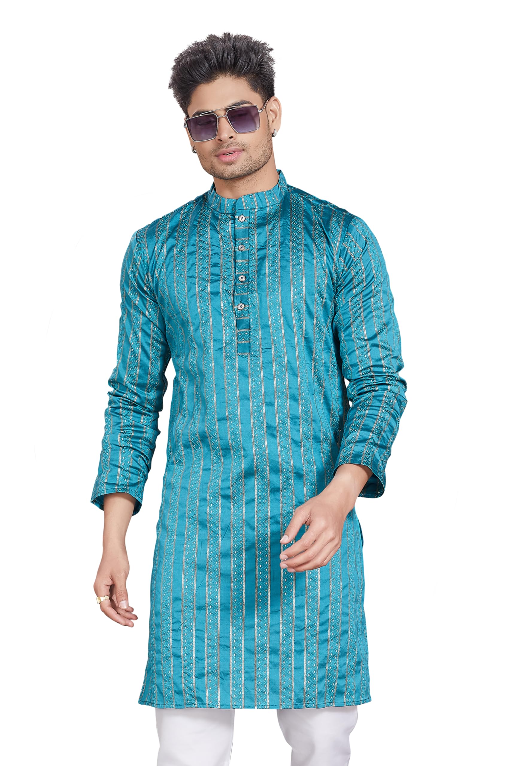 Divisive Men's Self Woven Jequard Art Silk Slim Fit Only Kurta (Dkrt473_S_Sky)