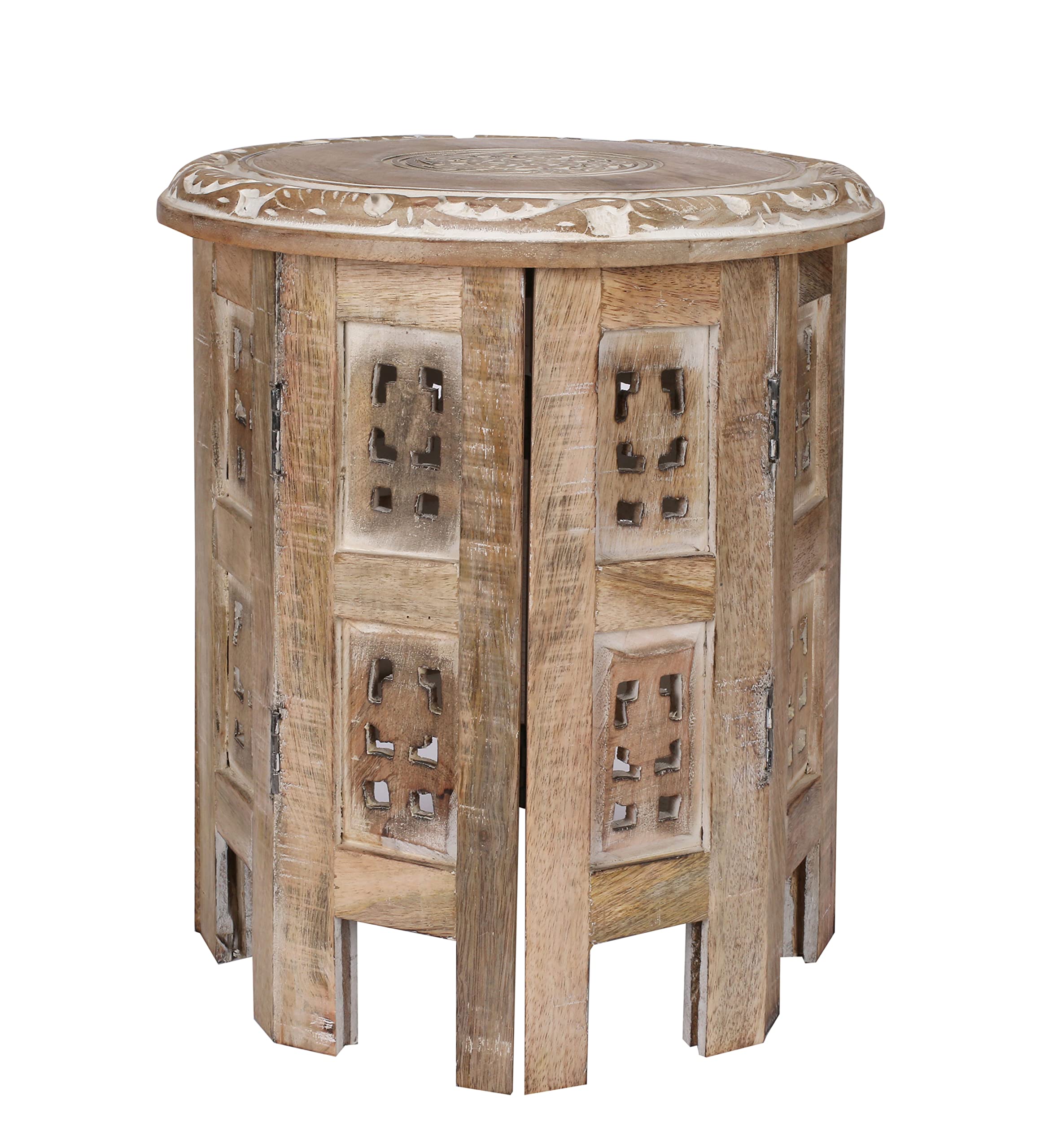 Goroly Home Hand Crafted Solid Wood Accent Table, Side Table, Entryway Table, Wooden End Table, Octagonal Wooden Table - 12 Inch Round Top x 12 Inch High - White Wash