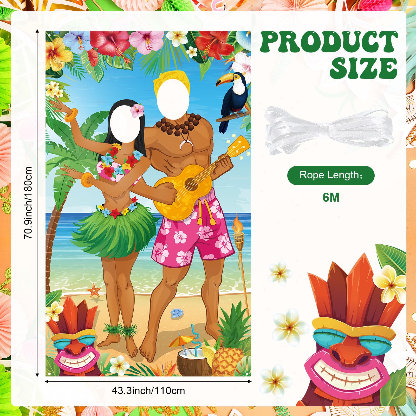 Capoda Hawaiian Party Decorations Luau Couple Photo Prop Hawaiian Photo Backdrop Background Tropical Beach Prop Couple Door Banner for Summer Luau Party Favors Supplies
