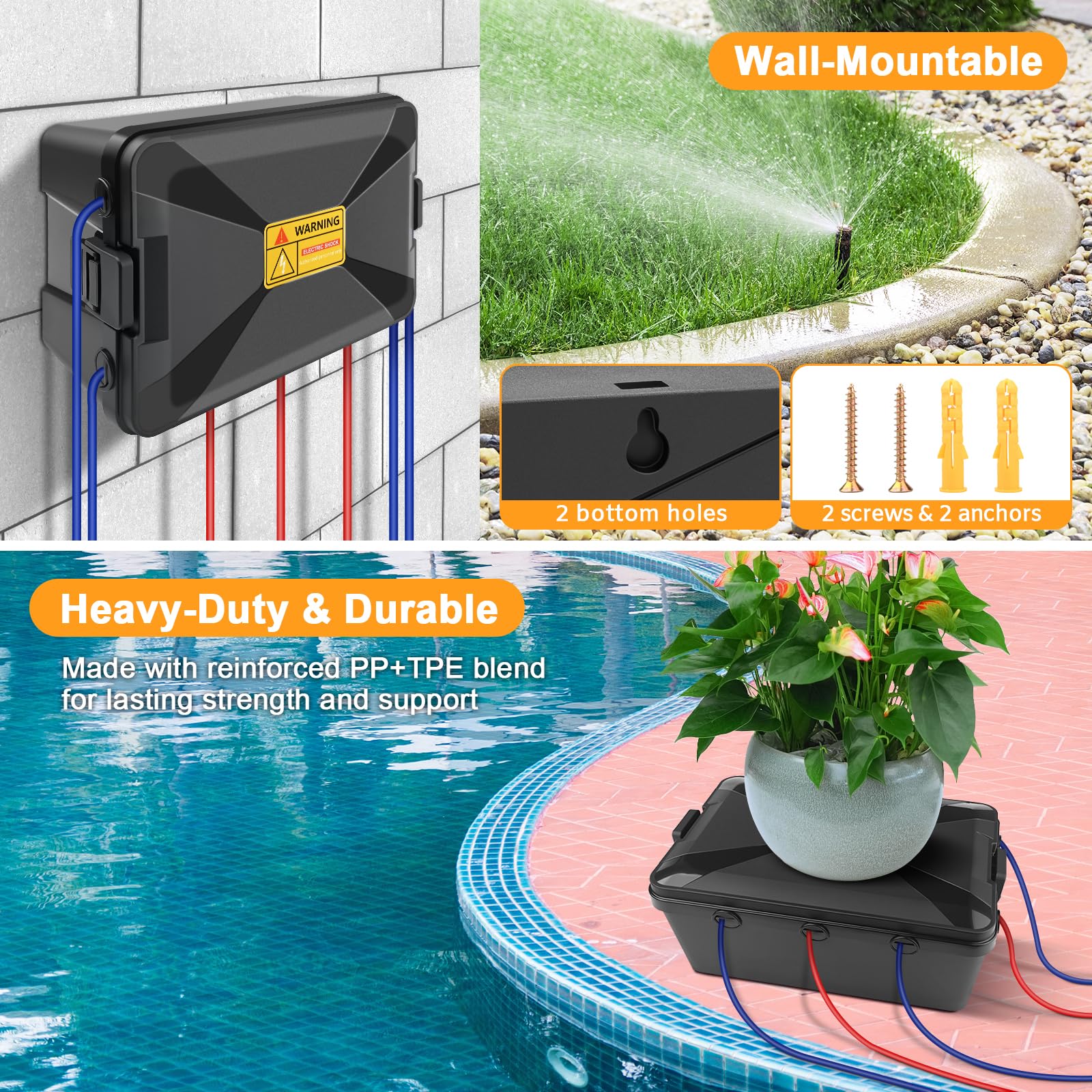 Caja De ProteccióN Para Conexiones EléCtricas Con 7 Salidas De Cables,IP54(32x22x13 cm),Caja De Cables Impermeable Para Cables De ExtensióN, Enchufes De JardíN, Temporizador Para Exteriores