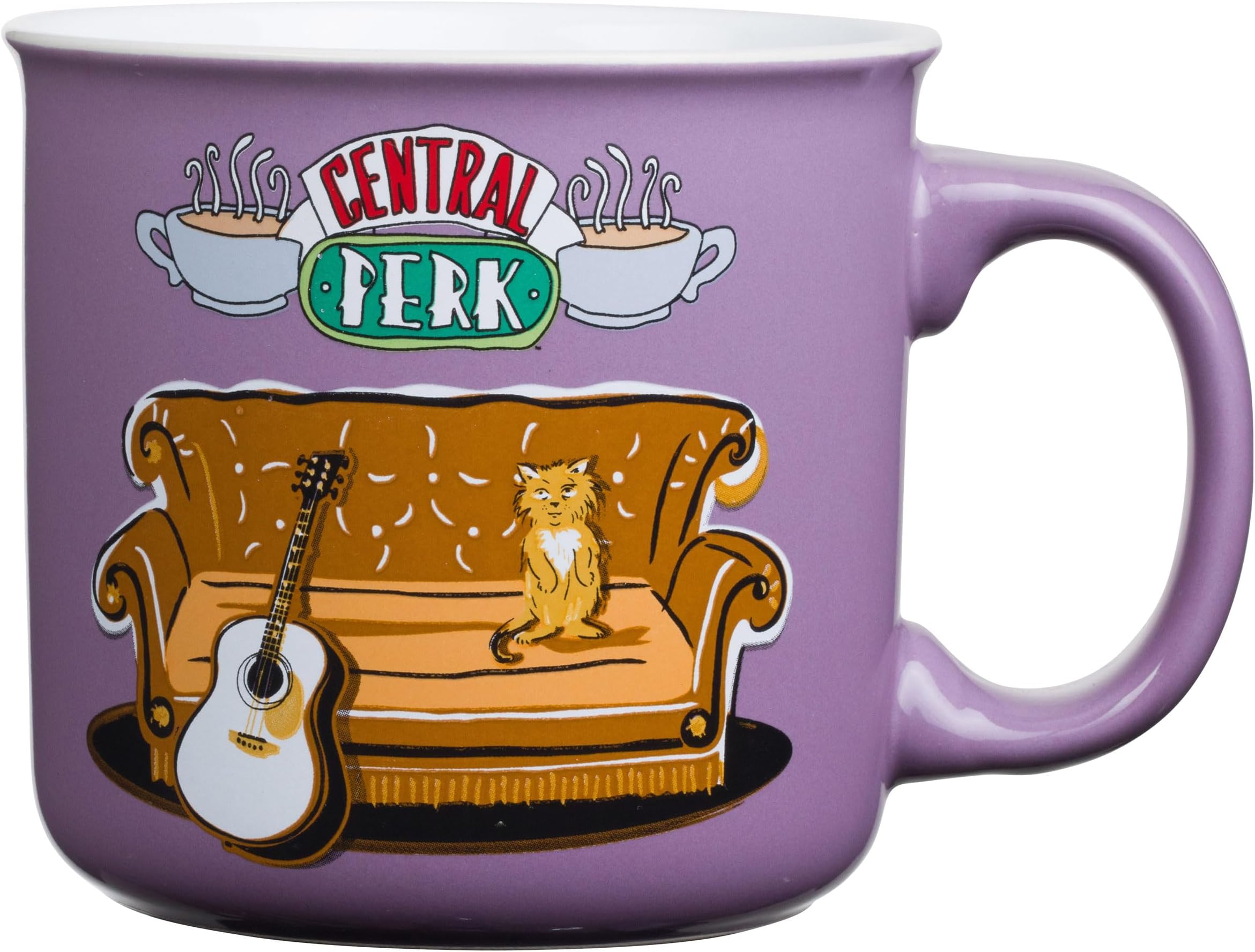 Silver Buffalo Friends Central Perk Smelly Cat Large Ceramic Camper-Style Coffee Mug for Cappuccino, Latte, Hot Cocoa or Hot Tea, 20 Ounces
