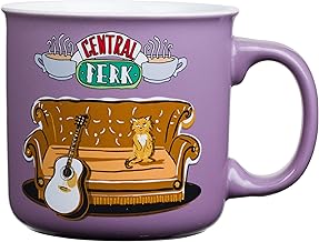 Silver Buffalo Friends Central Perk Smelly Cat Caneca de café grande de cerâmica estilo campista para cappuccino, latte, cacau quente ou chá quente, 590 ml