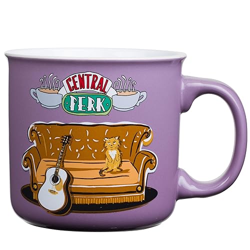 Silver Buffalo Friends Central Perk Smelly Cat, Iconic Orange Couch, Pheobe's Guitar Ceramic Camper Mug, 20 Ounces
