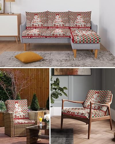Miniatura 6 de Wowouhiya Fundas de cojín para sofá con diseño de árbol de Navidad, funda elástica para sofá con parte inferior elástica, fundas de sofá con diseño