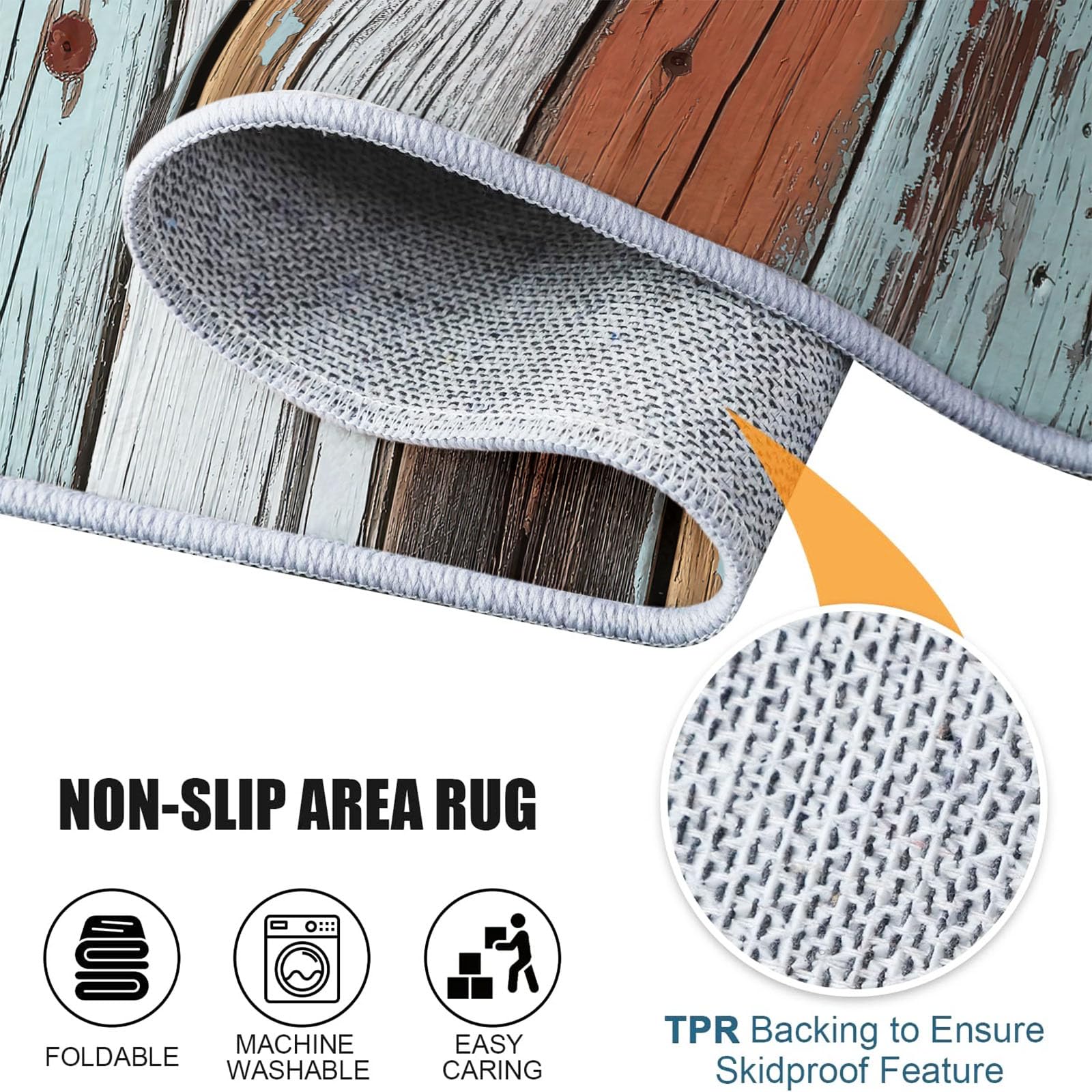 Industriell Used Look Teppich 60 x 90 cm Kurzflor Bunt Holzzaun Holzmaserung Abblätternde Farbe, Waschbar, Pflegeleicht, Extra Weich Für Wohnzimmer, Schlafzimmer, Esszimmer