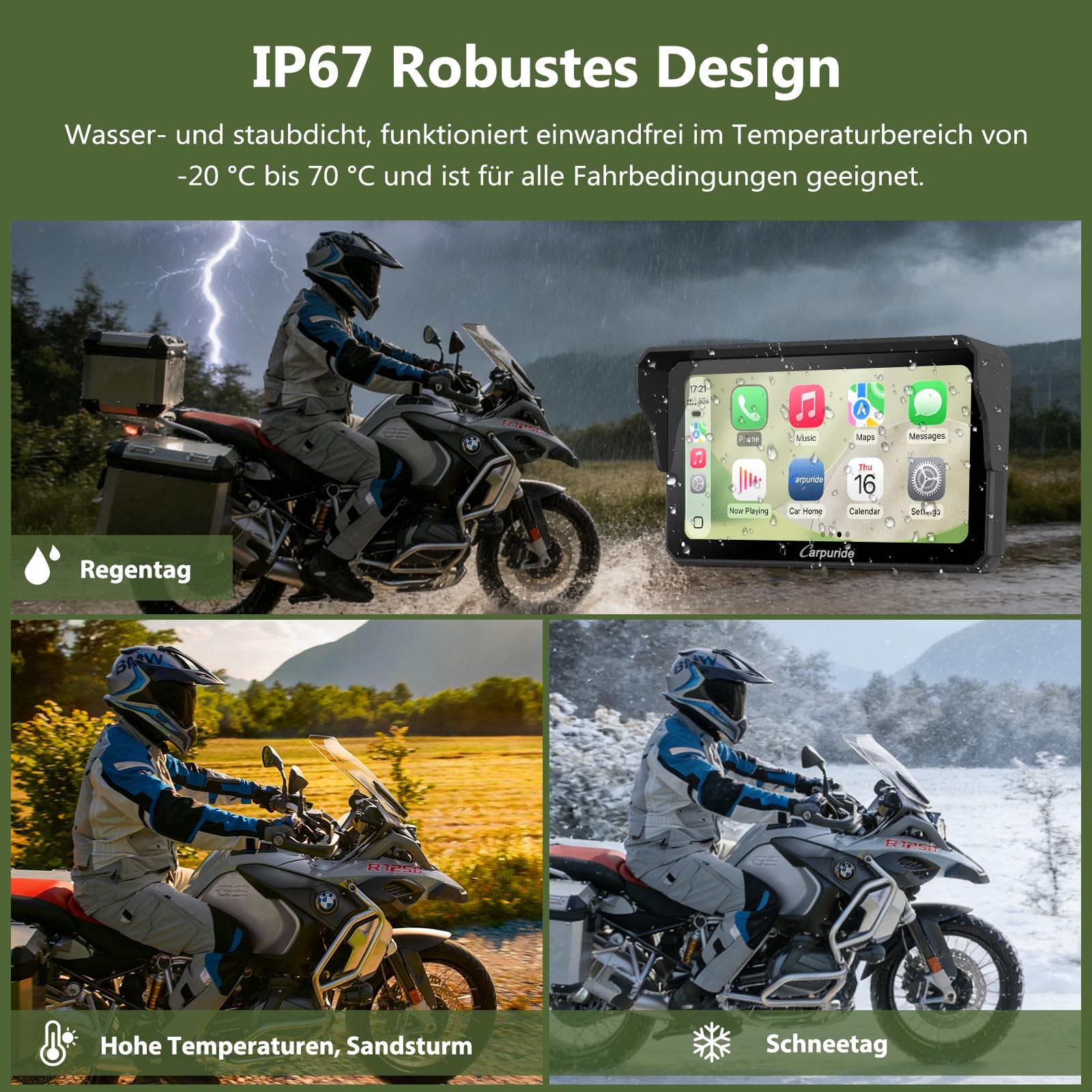 Carpuride W602BS Pro Carplay Bildschirm für BMW Motorrad, Nativ Wonder Wheel Kontrol & Datenauslesung, Kabellos CarPlay & Android Auto, 6,25" Wasserdichter Touchscreen, OTA/Dual Bluetooth/Sprechanlage