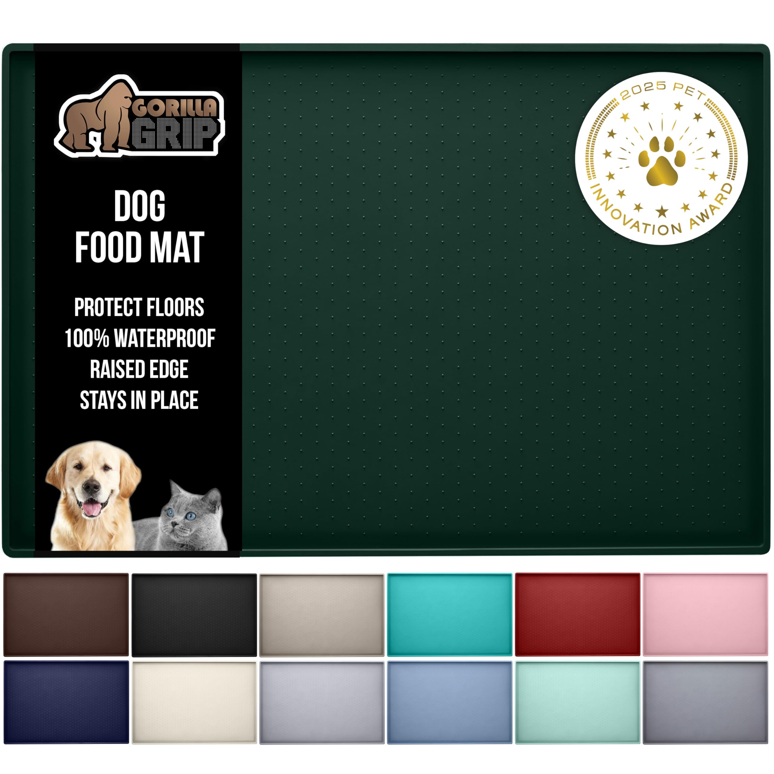 GORILLA GRIP 100% Waterproof Raised Edge BPA Free Silicone Pet Feeding Mat, Dog Cat Food Mats Contain Spills Protects Floors, Placemats for Cats and