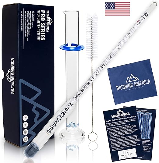 Hydrometer Alcohol Meter Test Kit: Distilled Alcohol American-Made 0-200 Proof Pro Series Traceable Alcoholmeter Tester Set with Glass Jar for Proofing Distilled Spirits - Made in America