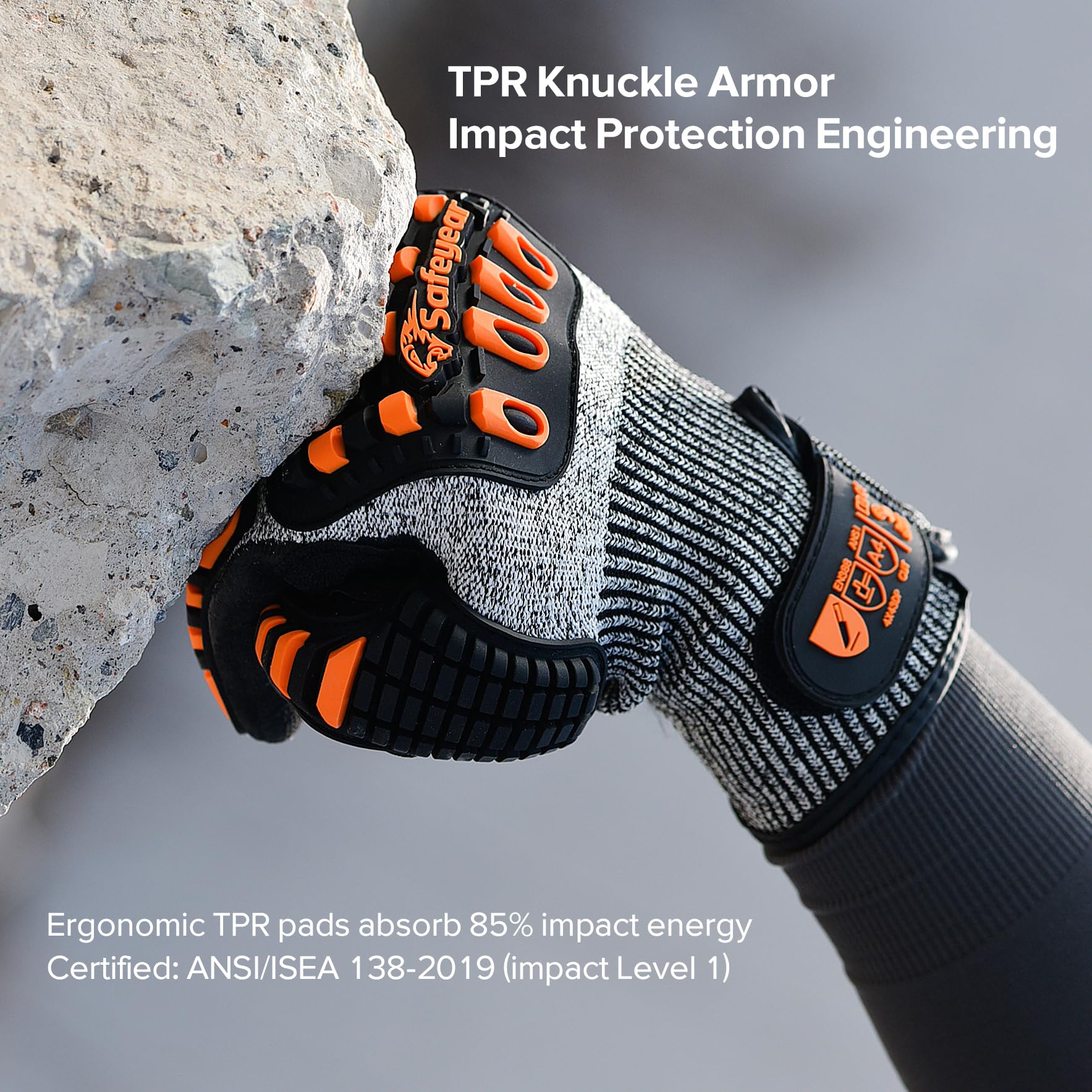 SAFEYEAR Level 5 Cut Resistant Gloves, Nitrile Sand Coated with TPR Impact Protection - Image 4