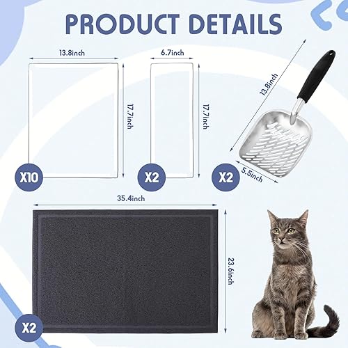 Miniatura 3 de Paquete de 2 cajas de arena extra grandes de acero inoxidable para gatos, 2 cucharas de arena para gatos, 2 alfombrillas de arena para gatos, 12