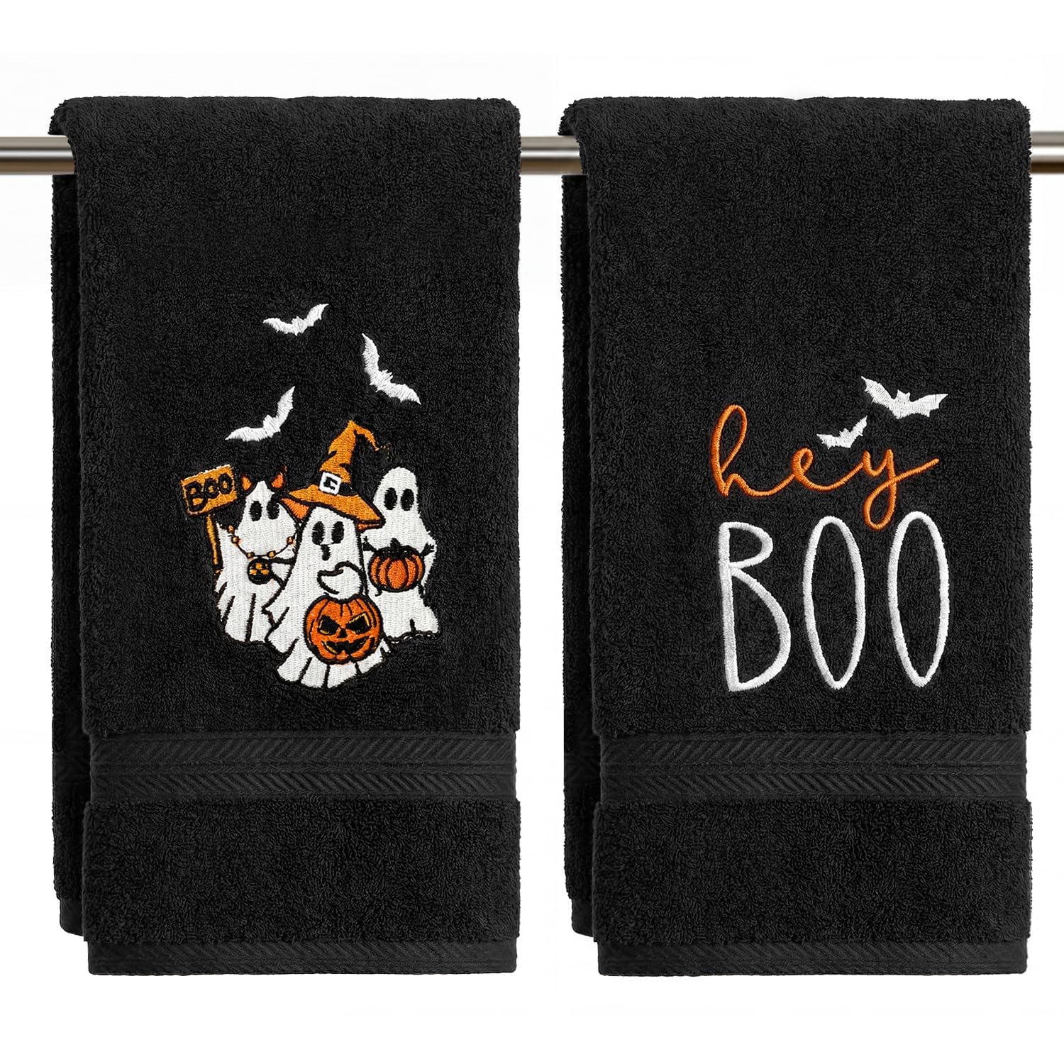 Artoid Mode Black Ghost Pumpkins BOO Halloween Hand Towels 35x75cm Set of 2
