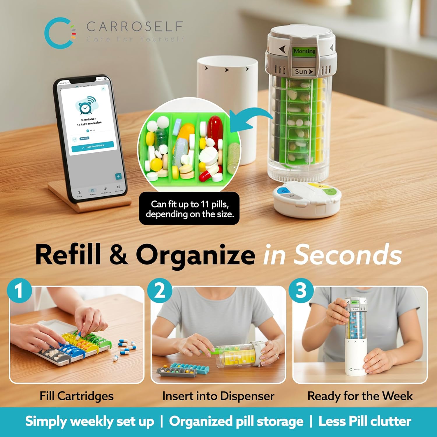 Pill Dispenser Set - Medication Dispenser & Box to Go with Pill Cutter, Medicine Storage Locked Pill Dispenser for Elderly - Travel-Friendly Medicine Pills Organizers