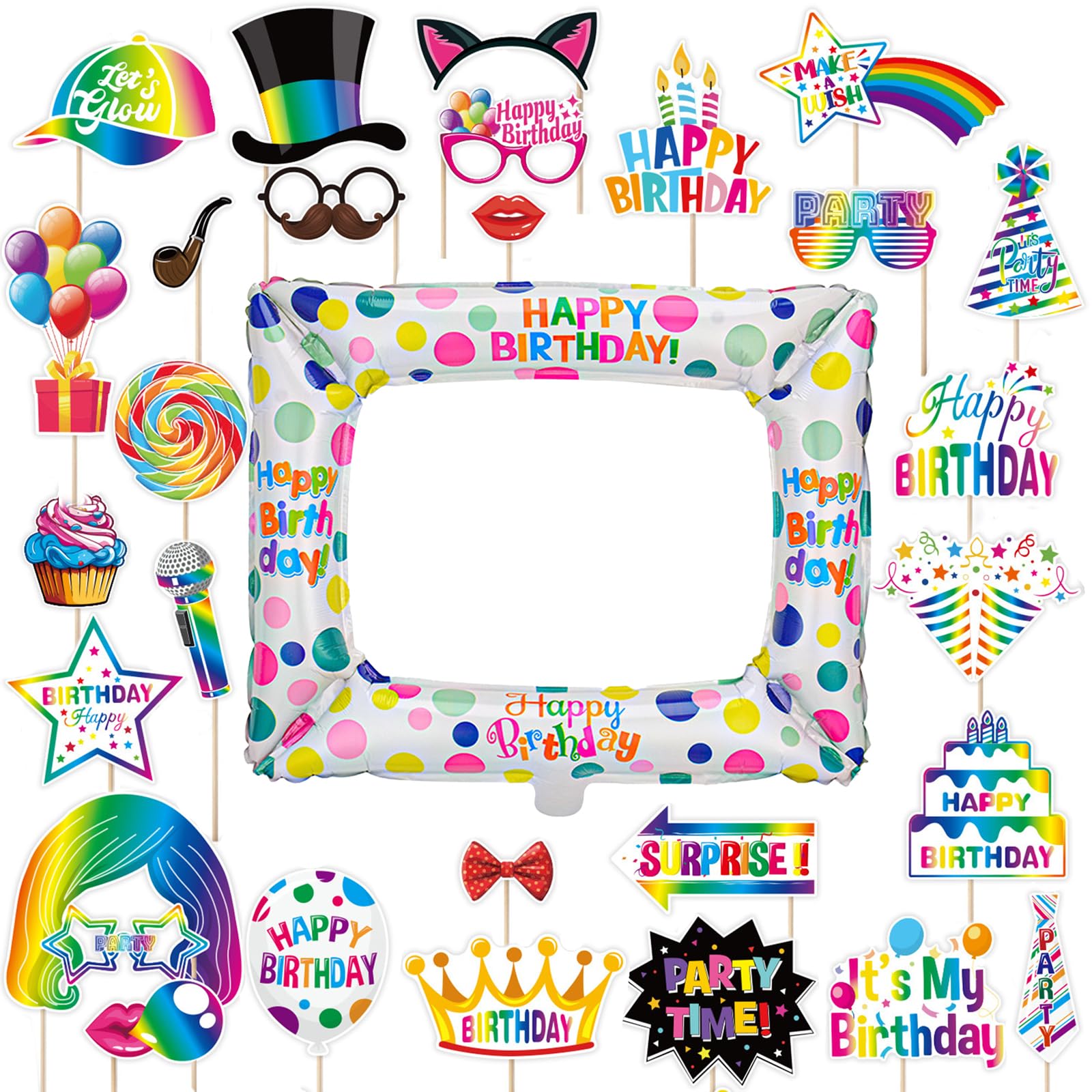 Colourful Photo Booth Props Set for Adult Party (Gradient Colorful)