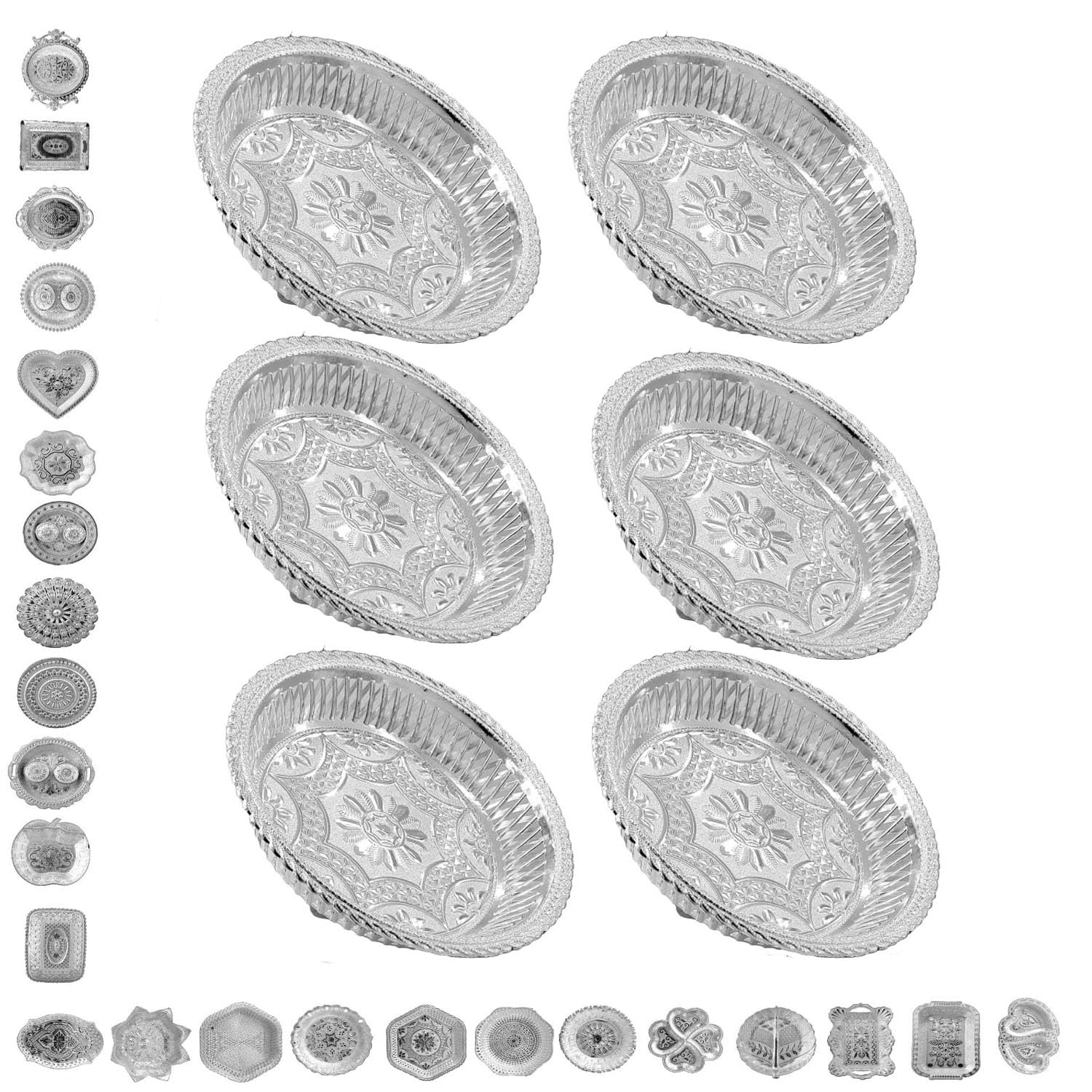 Decorative Non Metallic Silver Finish Serving Thalis (24 x 24 x 3 cm)-Pack of 6 |Traditional Seer Plates for Return Gifts, Pooja, Festivals, Weddings & Home Décor BiGSLR-2-image-38