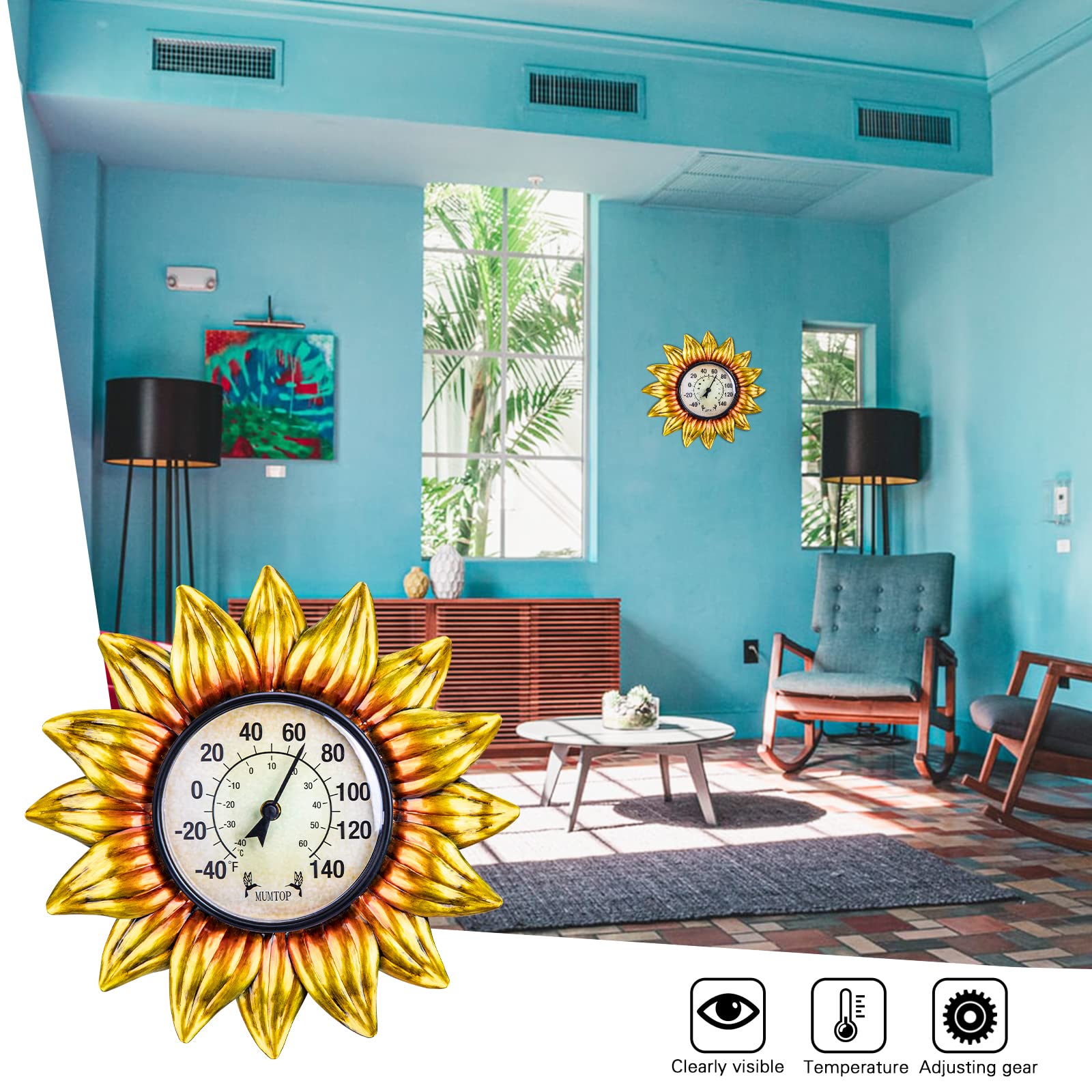 Thermometer Sonnenblume Gold