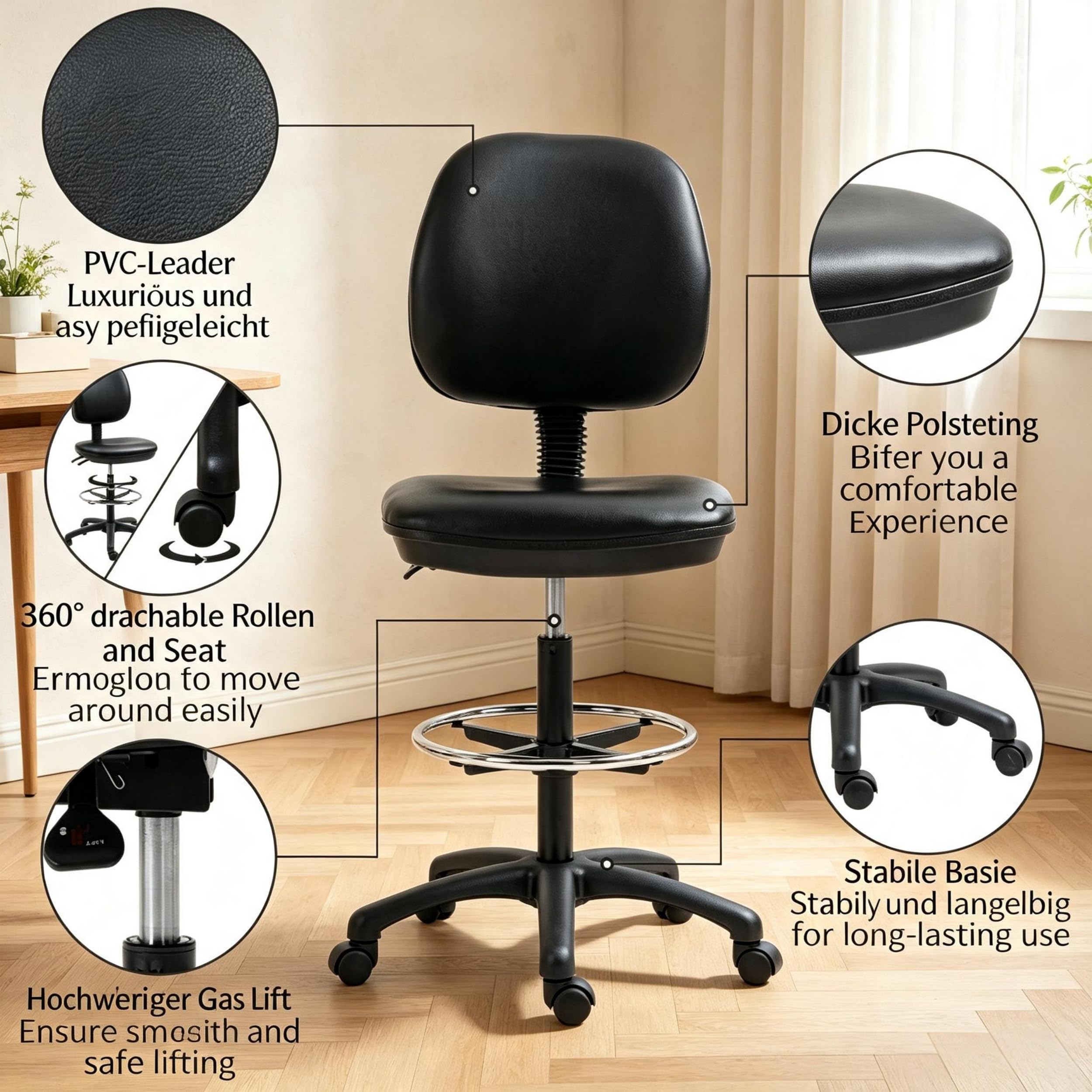 Sedia da ufficio nera regolabile in altezza con schienale ergonomico
