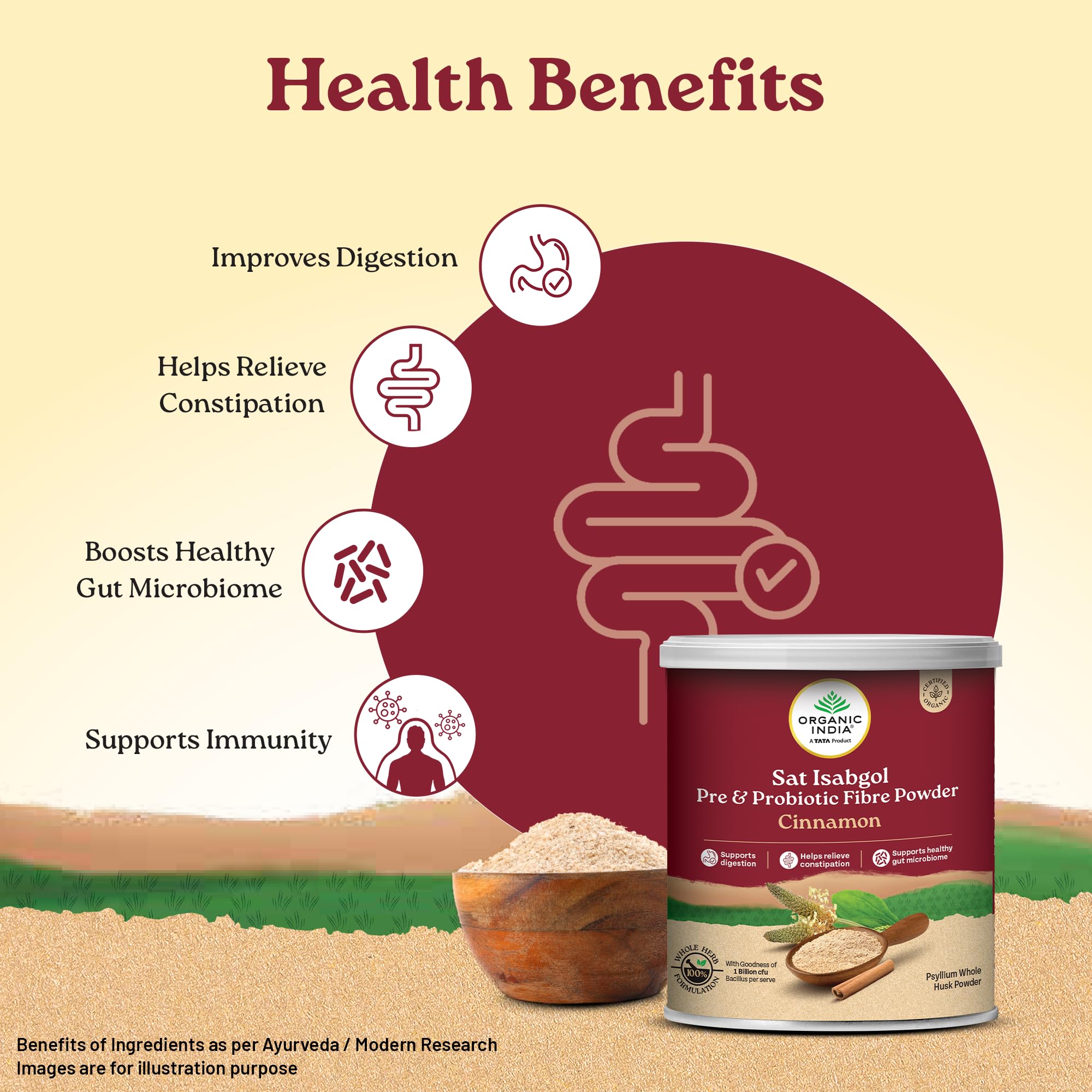A TATA Product- Organic India Sat Isabgol Pre & Probiotic Fibre Powder Cinnamon, 100g product image 2