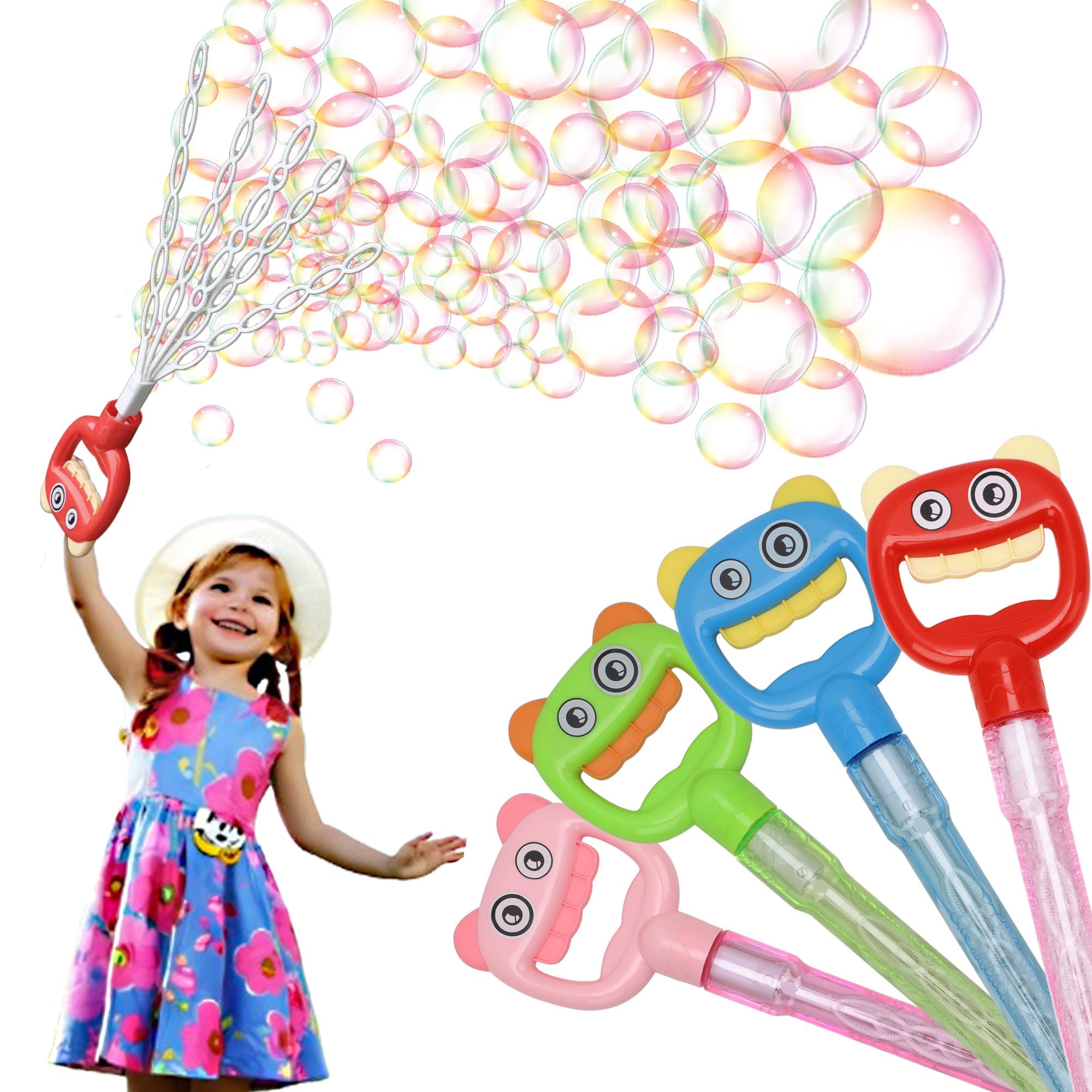 SHCKE 5-Claw Big Bubble Wands 4-Pack, 16.7 Inch Extra Large Bubble Maker Toy for Kids, Reusable Bubble Toy Set for Summer Outdoor Games, Birthday Wedding