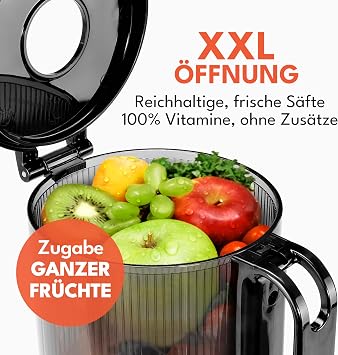 LEBENLANG Juicer Slow Juicer - Includes Recipe Book & Large 130 mm Opening I Perfect for Fruit Whole Fruits and Vegetables 100% BPA Free I Best Juicer Machine Juicer Electric Masticating Green Press
