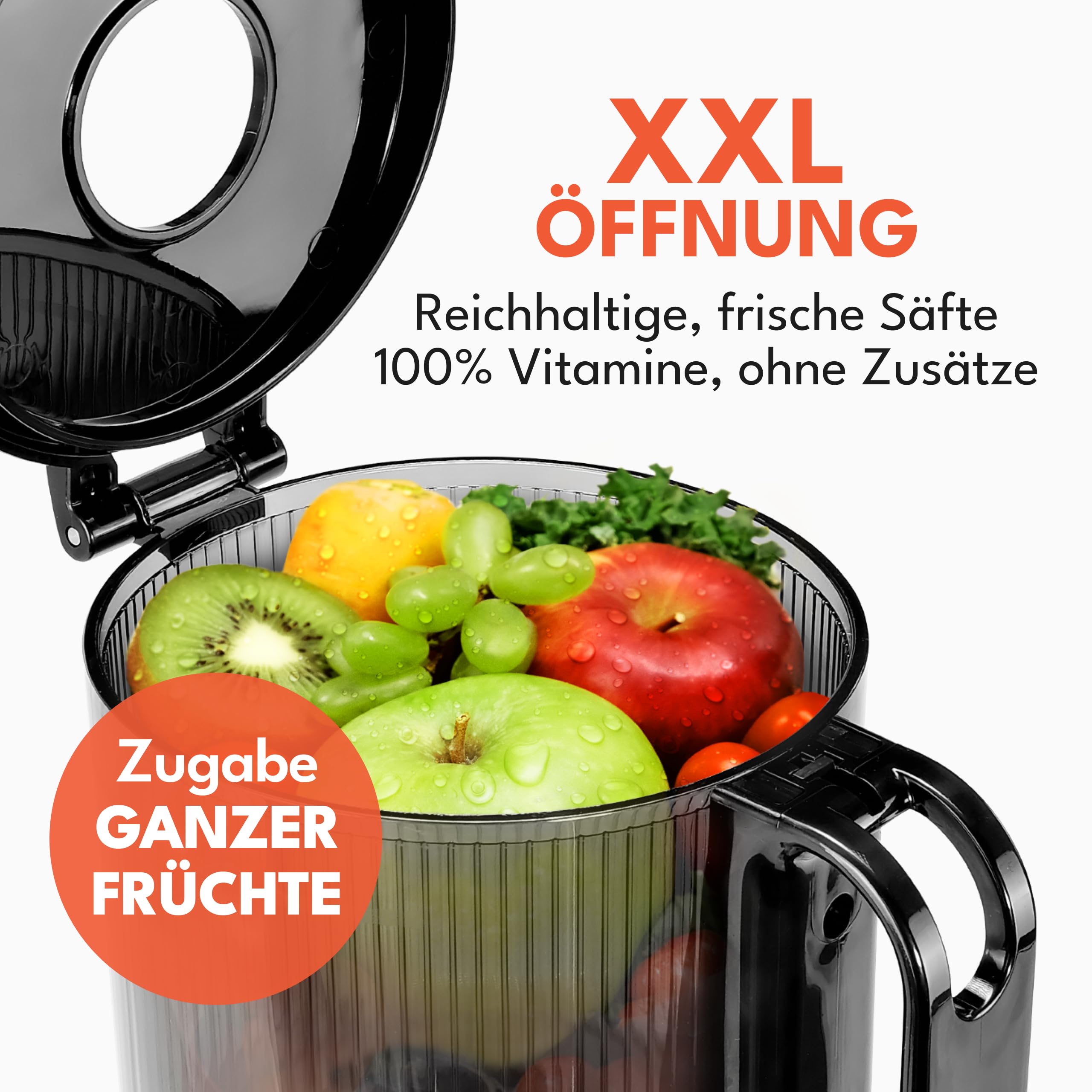 LEBENLANG Entsafter Slow Juicer 130mm Öffnung BPA-Frei Saftpresse elektrisch Masticating