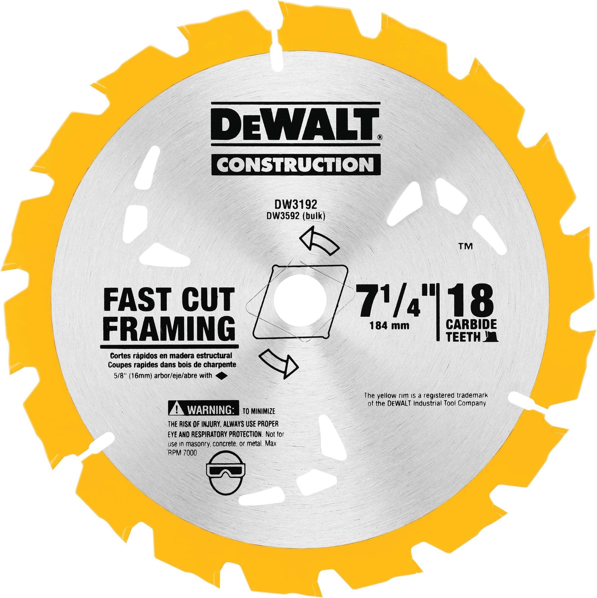 Circular Saw Blade, 7 1/4 Inch, 18 Tooth, Wood Cutting (DW3192)