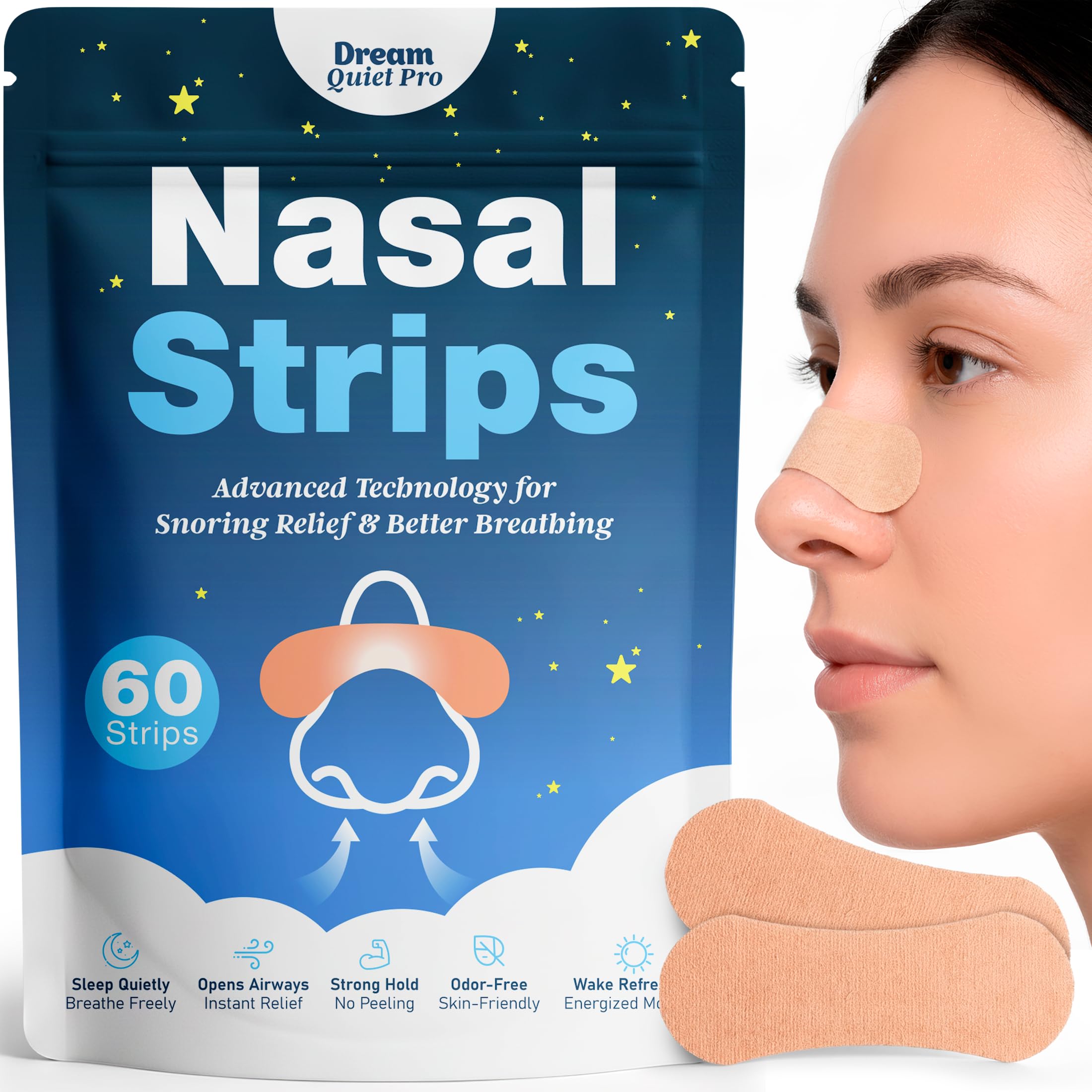 Nasal Strips for Snoring Breathing Reduces Nasal Congestion for Less Snoring and Better Sleep Sweat Resistant Extra Strength