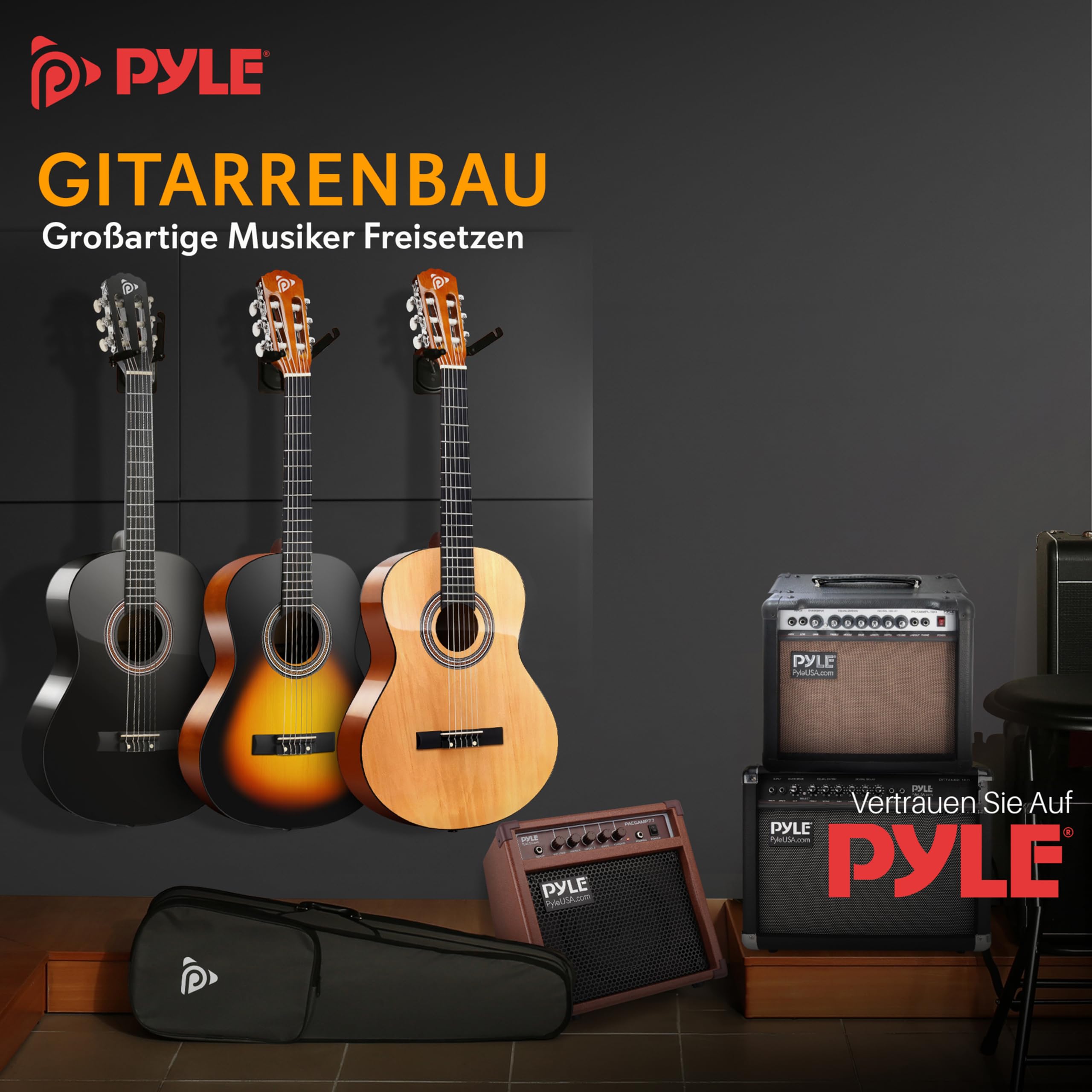 Pyle Konzertgitarre, Rechtshändig, 3/4 Größe, Sunburst