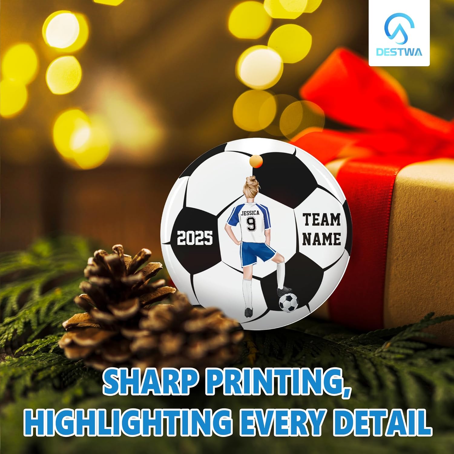 Personalized Soccer Ornament, Custom Soccer Ornaments for Christmas Tree, Soccer Ornament for Girls - Image 2