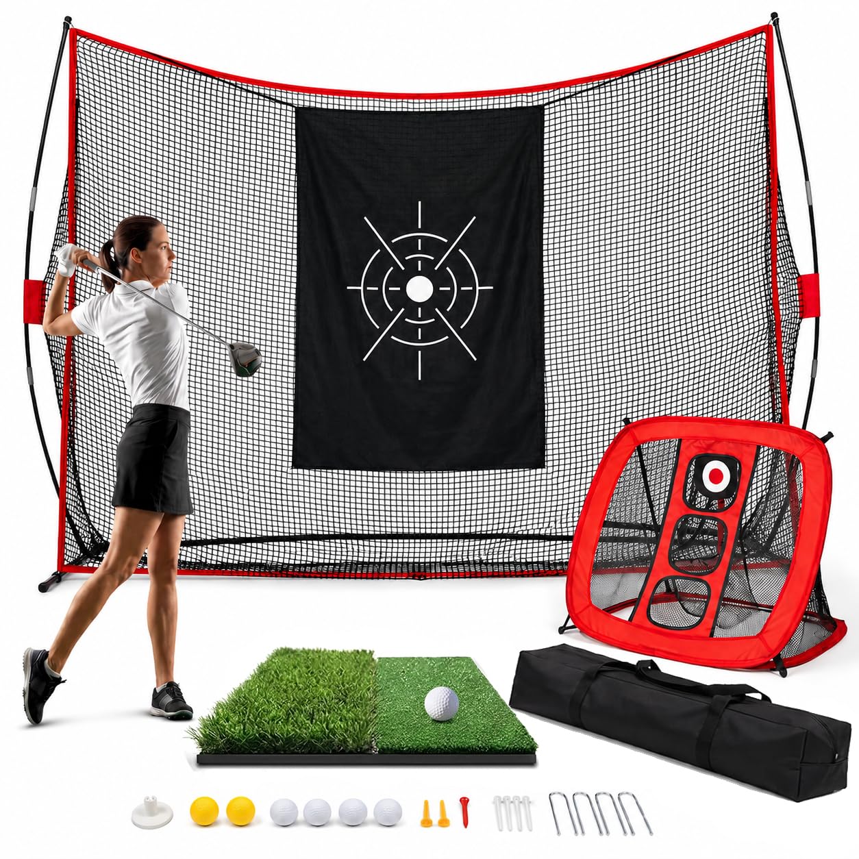 Garvee Golf Net, 10 x 7 ft Heavy Duty Golf Practice Nets with Chipping Net
