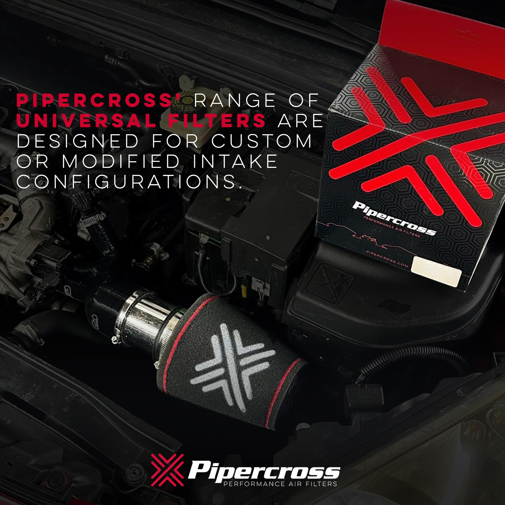 Pipercross Filtro Aire Universal PK002F | Mejora flujo de aire y eficiencia motor, Espuma lavable, Para admisiones 65mm, Fácil instalación