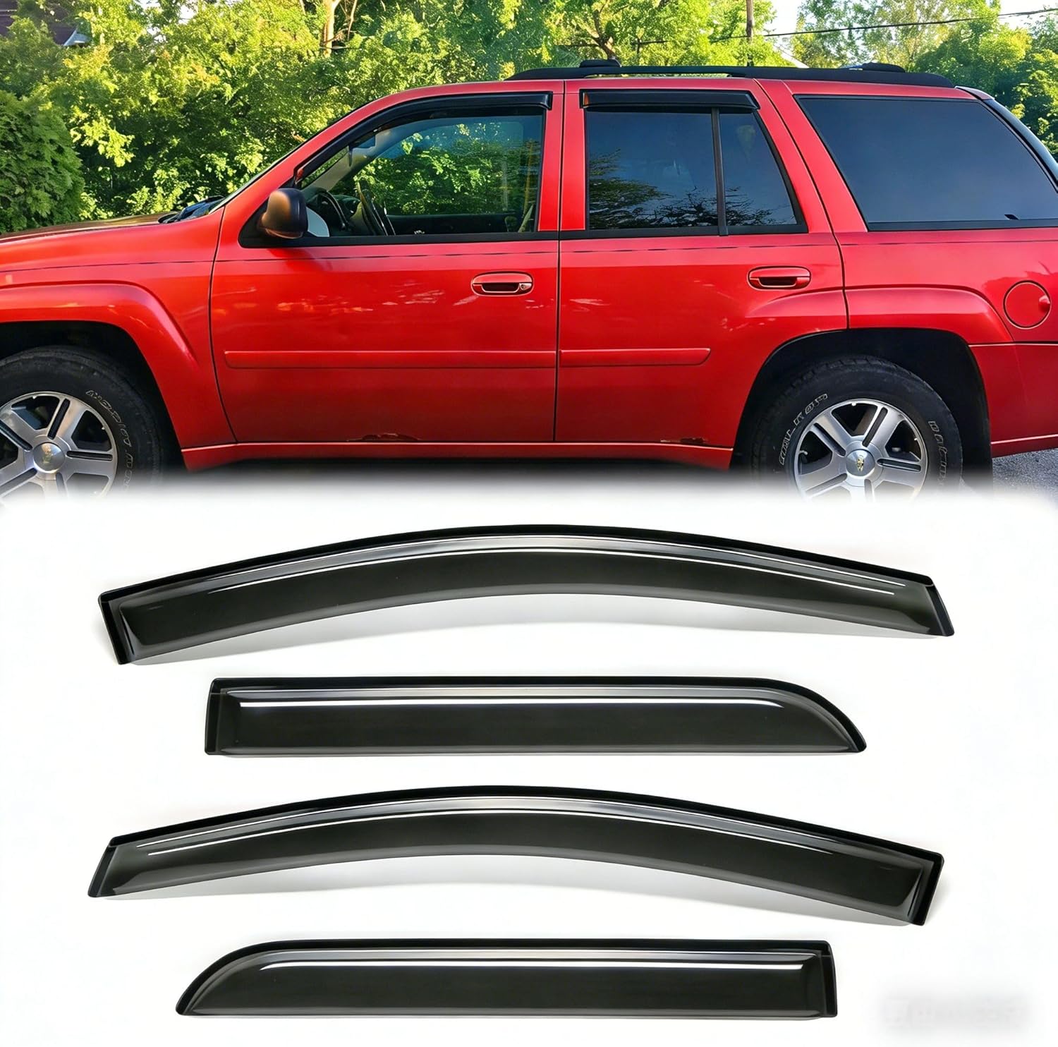 94733 4-Piece Original Side Window Wind Deflectors, Durable Tape-On Out-Channel Rain Guards, Custom Fit 2002-2009 Chevrolet Trailblazer & GMC Envoy (Non-Ext/XL/XUV Models)