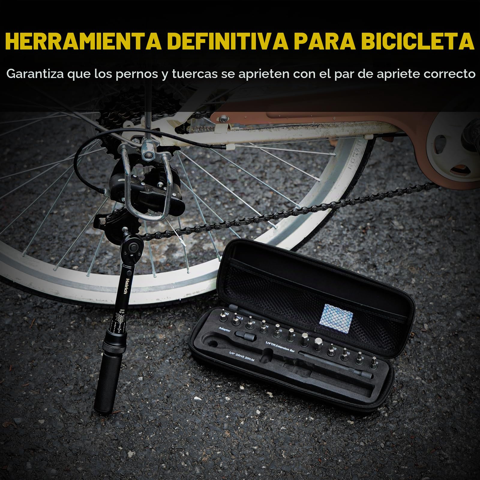 Hairich Llave Dinamométrica para Bicicleta y Moto, 1/4", Juego de 15 Piezas con Puntas Hexagonales y Torx, Rango de 2-20 Nm, con Barra de Extensión, Llave de Par para Bicicleta de Carretera