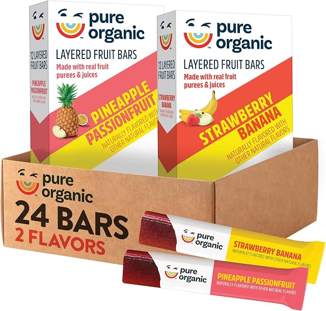 Pure Organic Layered Fruit Bars Gluten Free Vegan Fruit Snacks 2-Flavor Variety Pack