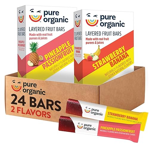 Pure Organic Barras de fruta en capas, sin gluten, aperitivos de fruta veganos, paquete variado, caja de 12.4 onzas (24 barras)