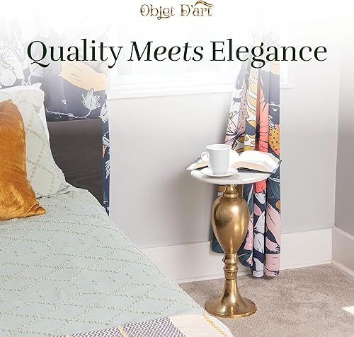 Miniatura 2 de OBJET D'ART Mesas auxiliares pequeñas redondas doradas, adornadas, 22 pulgadas de altura, acento de metal vintage, laterales, pedestal, coctail y