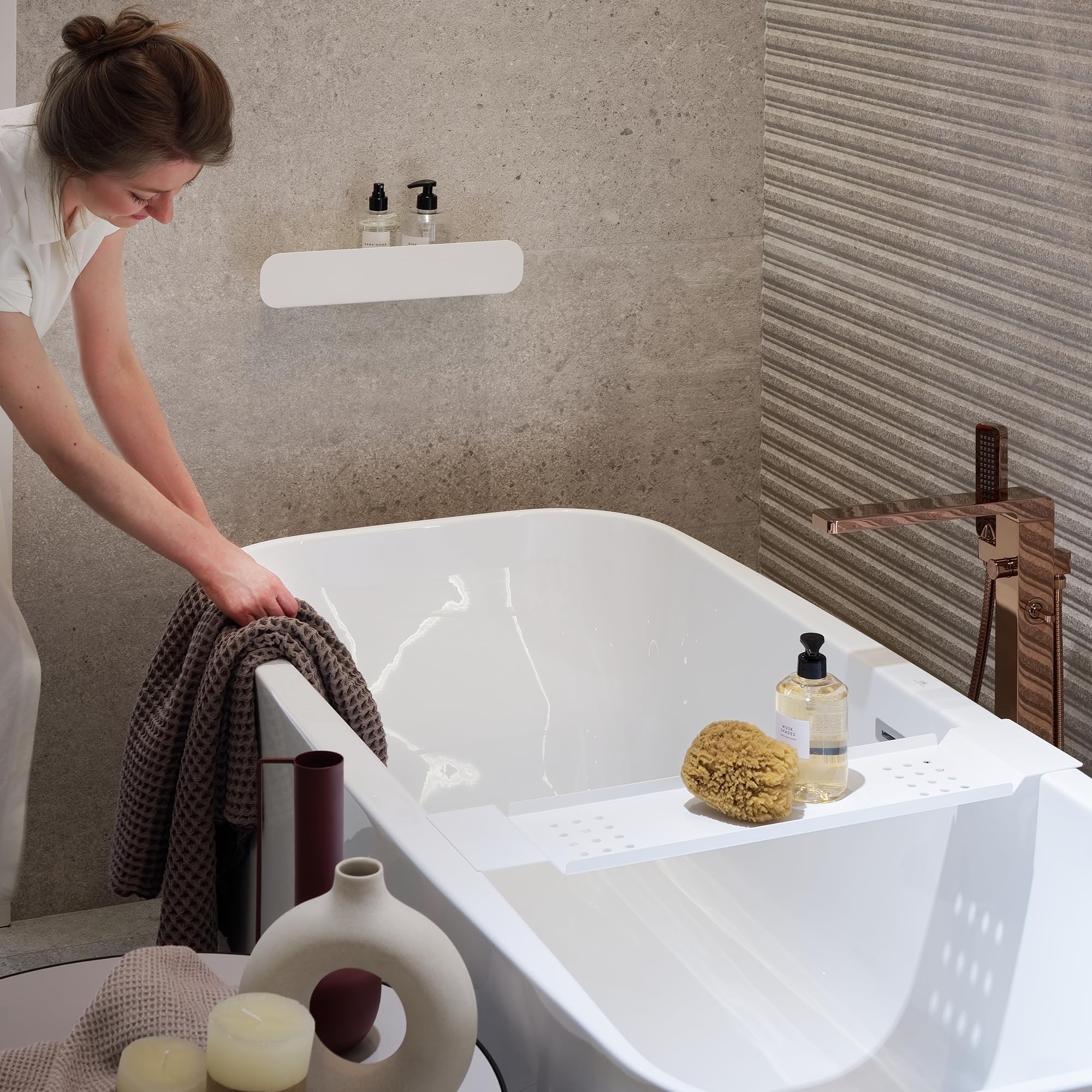 Vassoio da bagno estensibile per vasca da bagno con candele