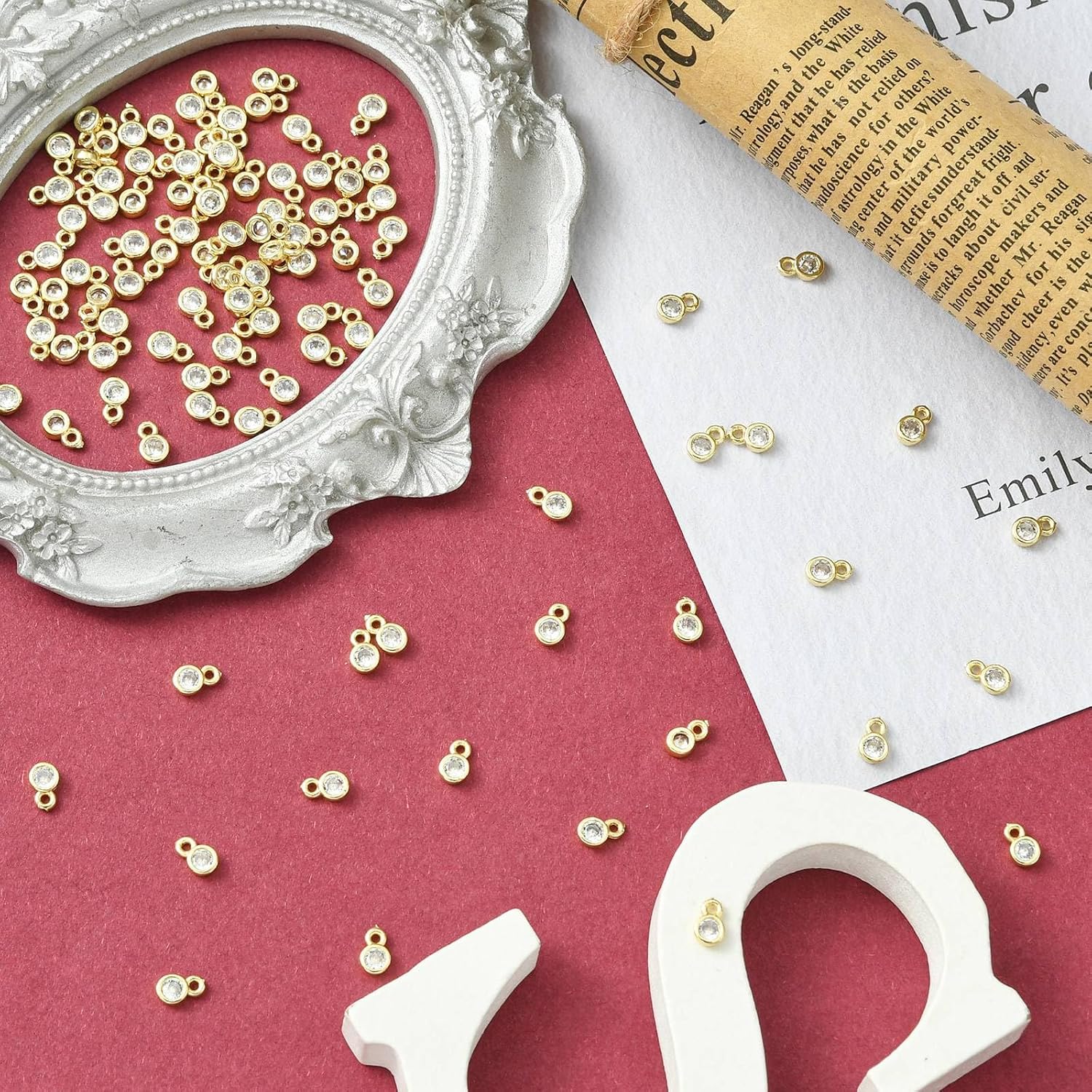 KitBeads 100pcs Cubic Zirconia Round Crystal Bead Charms 18k Real Gold Plated Crystal Rhinestone Charm for Jewelry Making Bracelets Earrings Crafts - Image 5