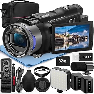 4K 48MP HD Video Camera, WiFi Vlog Camera with App Control, 16x Zoom Video Recorder and 270° IPS Screen