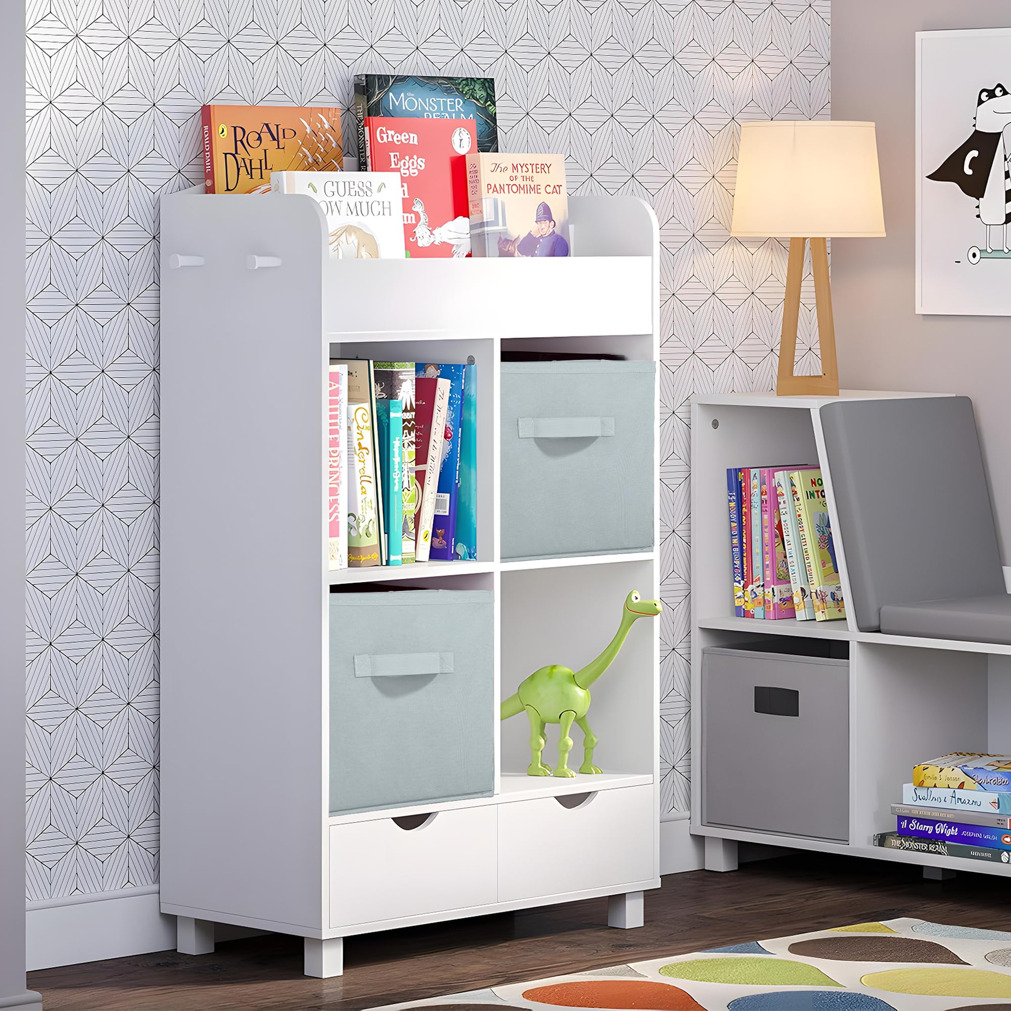 Kuber Industries 4 Stück Vliesstoff-Organizer für Aufbewahrungsbox, quadratisch, Kleider-Organizer für Spielzeug und Bücher, zusammenklappbar, Schrank-Schubladen-Organizer mit Griff, einfarbig, Grau