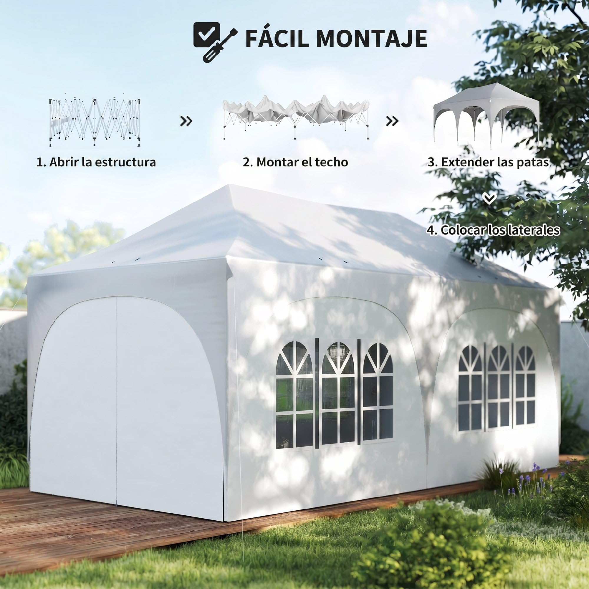 Outsunny Carpa Plegable 6x3 m, Pop-up, con 6 Laterales Extraíbles, Cenador de Jardín con Altura Ajustable, Ventanas, Bolsa de Transporte, UPF30+, Gazebo para Camping, Fiestas, Exterior, Gris Claro