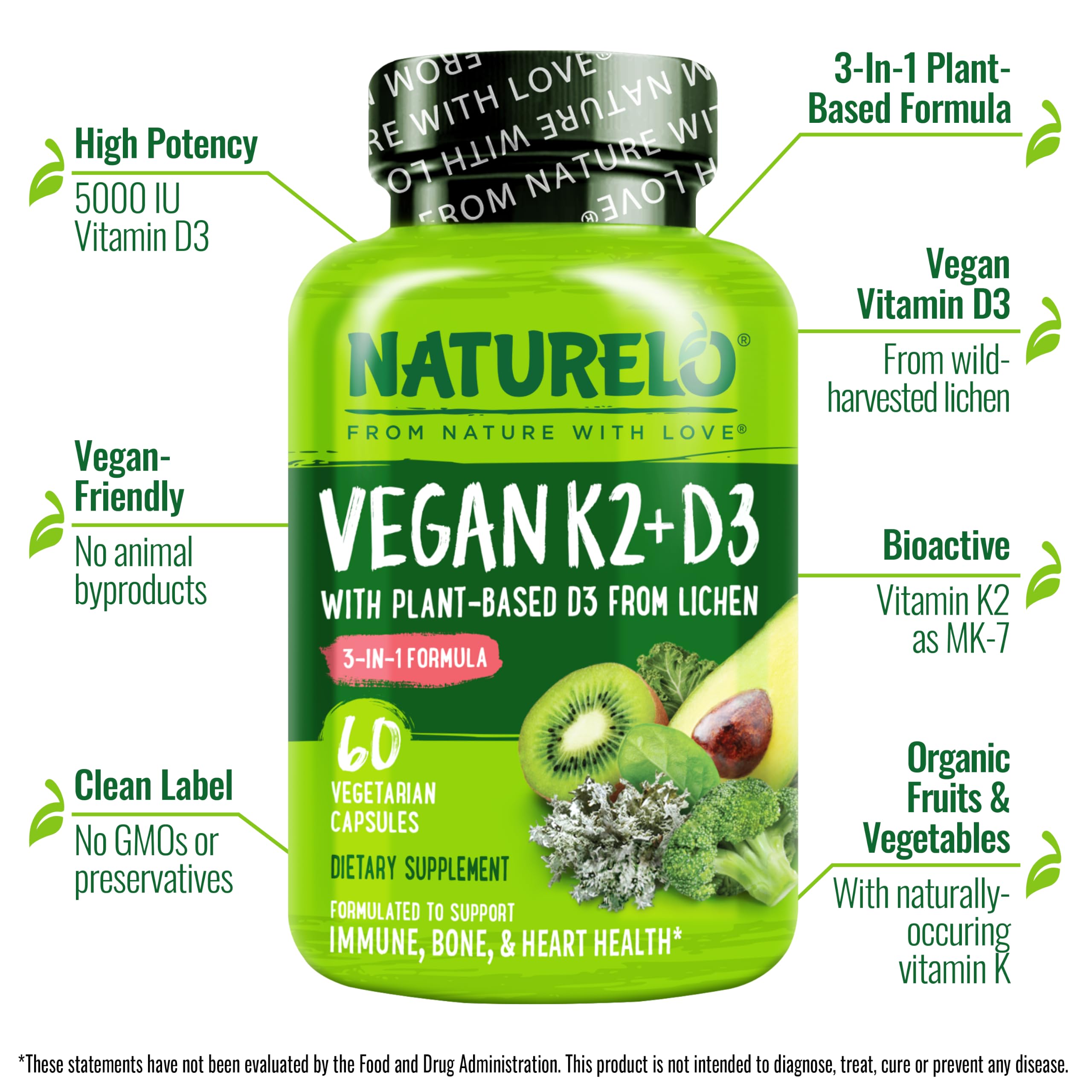 NATURELO Vitamin D3 K2, Vegan K2+D3 Supplement, 60 Capsules — Amazon image 2