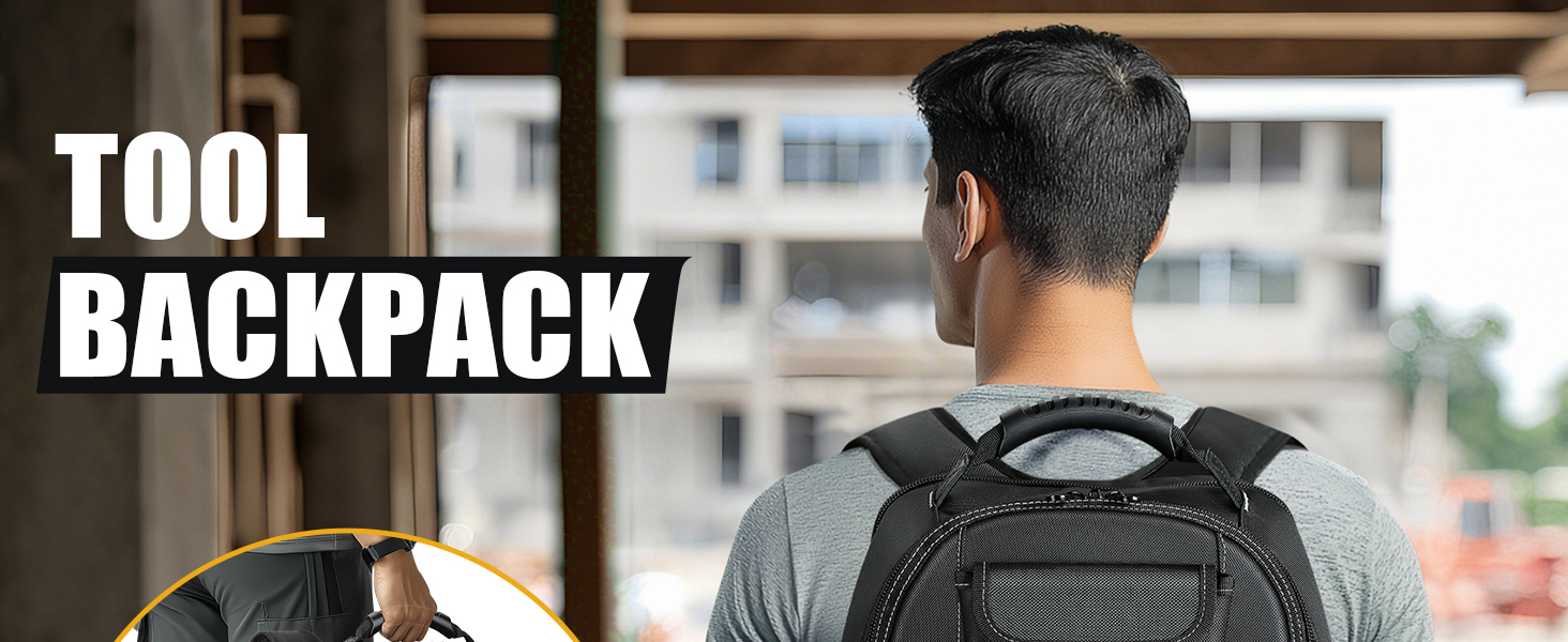 WINHUNT Tool Backpack for Men, Heavy Duty Tool Bag Backpack with