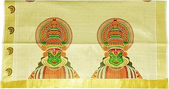 Women's Mural Printed Kerala Gold Tissue Saree with Running Blouse Piece | Traditional South Indian Ethnic Saree for Festivals, Weddings & Special Occasions