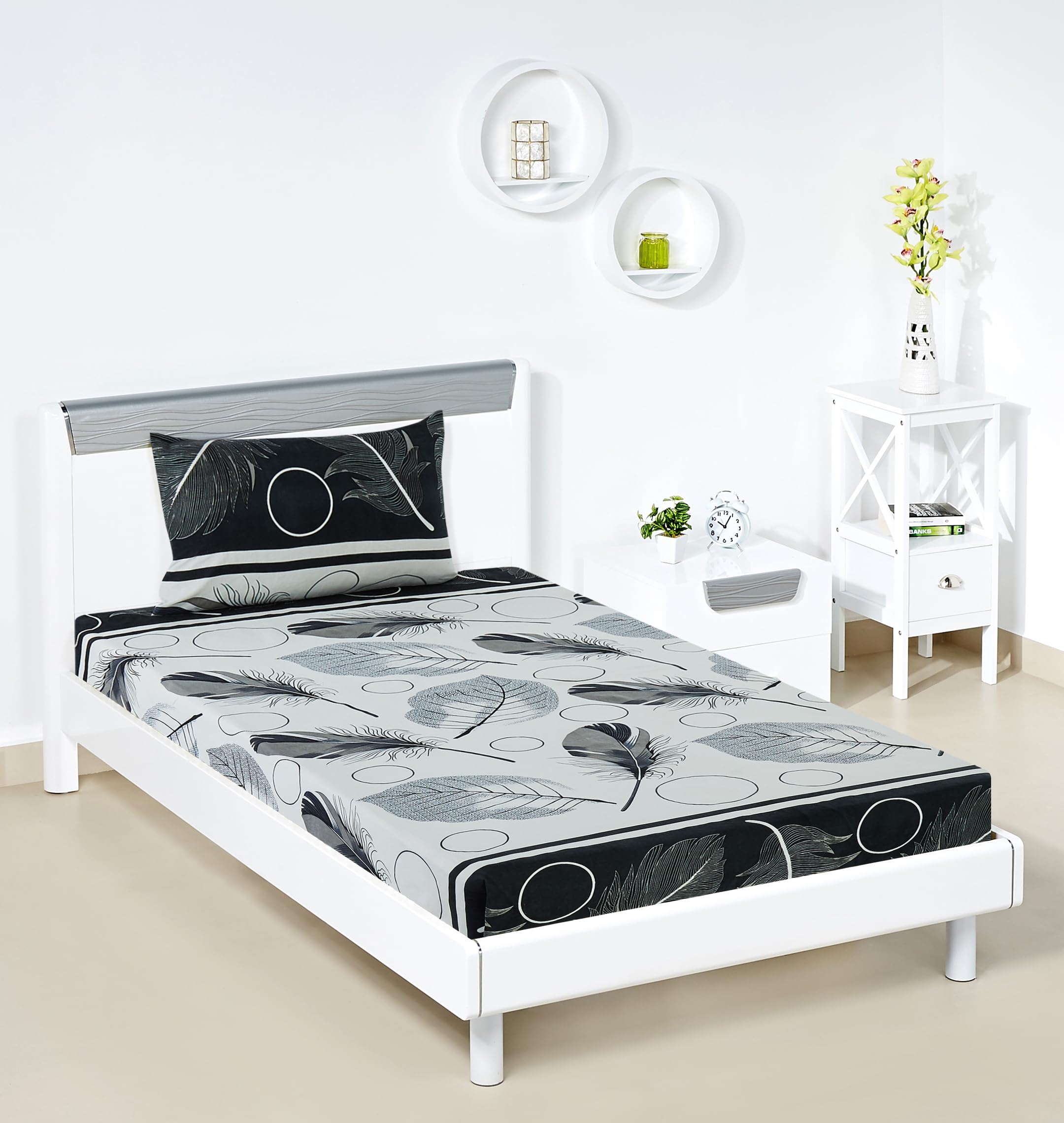 Amazon Brand - Solimo Polyester Cyan Grove Single Bedsheet with 1 Pillow Cover,95 GSM,144 TC (B0CCDBWTYQ) Amazon Price History, Amazon Price Tracker
