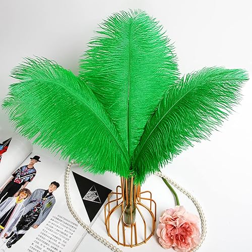 Miniatura 6 de THARAHT Plumas de avestruz verde, 24 piezas naturales a granel de 8-10 pulgadas de 20 a 9.8 in, para manualidades, bodas, fiestas, centros de mesa,